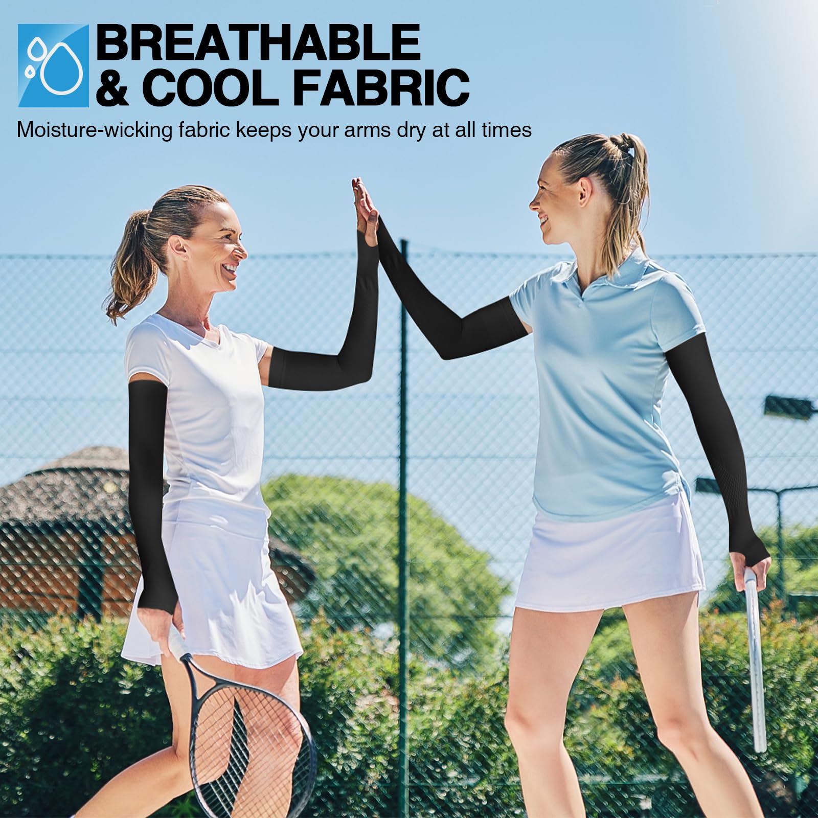 LUOLIIL VOE Sun Protection Cooling Arm Sleeves for Men &Women,Compression Sleeves for Football, Golf & Volleyball: 5 Pairs With Thumb Hole - Black