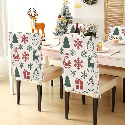 Miniatura 3 de Fundas para sillas de Navidad, diseño de muñeco de nieve rojo y verde, lavables para el hogar, restaurante, banquete, juego de 2 fundas decorativas