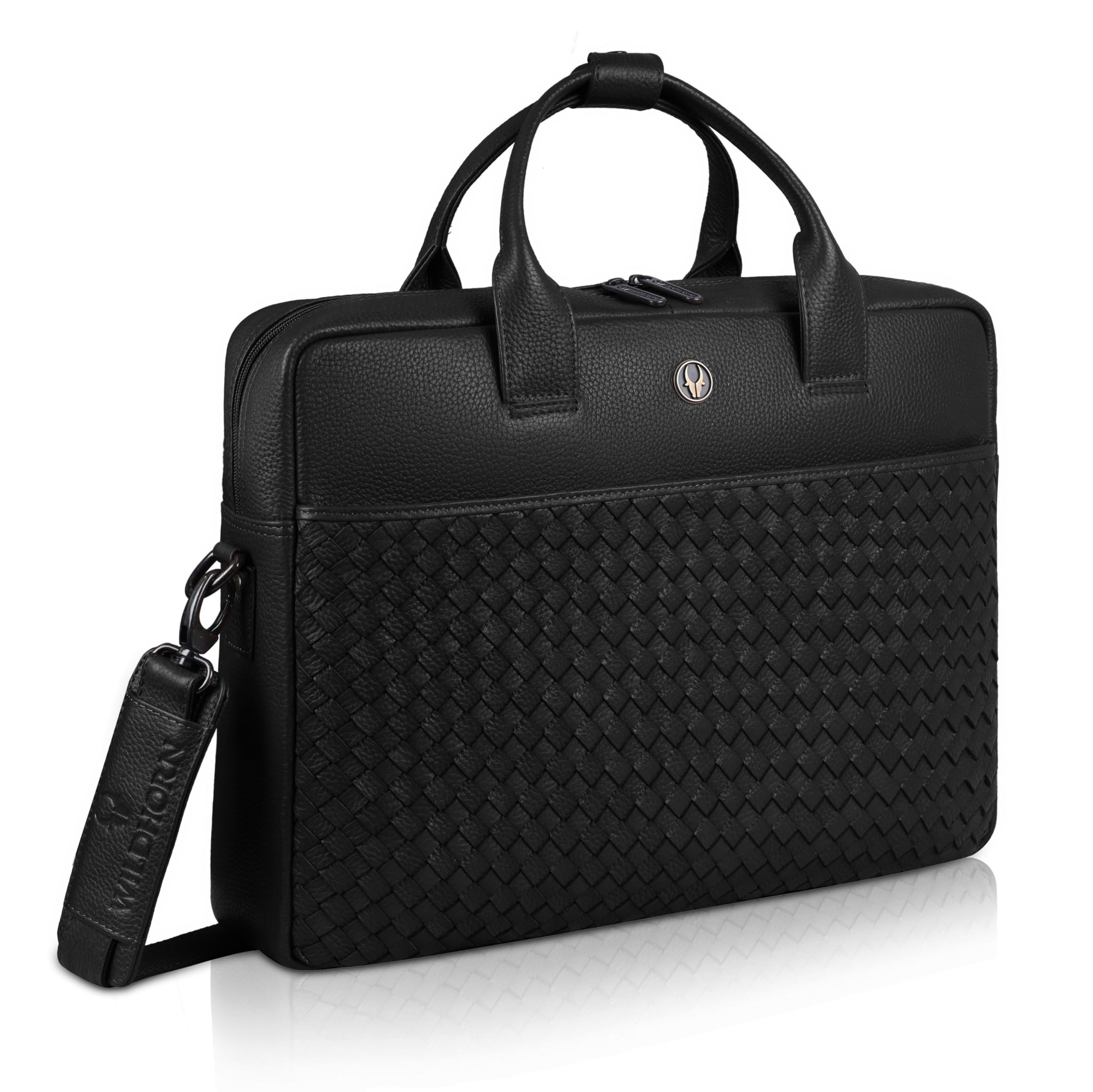 wildhorn Nero Weave Pro Leather Laptop Bag for Men | Handcrafted | Woven Texture, Adjustable Shoulder Strap, Fits 15.6-Inch Laptop | Ideal for Office, Travel, Daily Use - 1 Year Warranty-picture-11