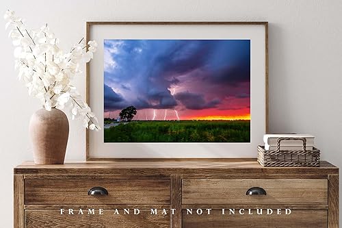 Miniatura 4 de Storm Photography Print (Not Framed) Picture of Multiple Lightning Strikes at Sunset on Stormy Summer Evening in Oklahoma Weather Wall Art Nature