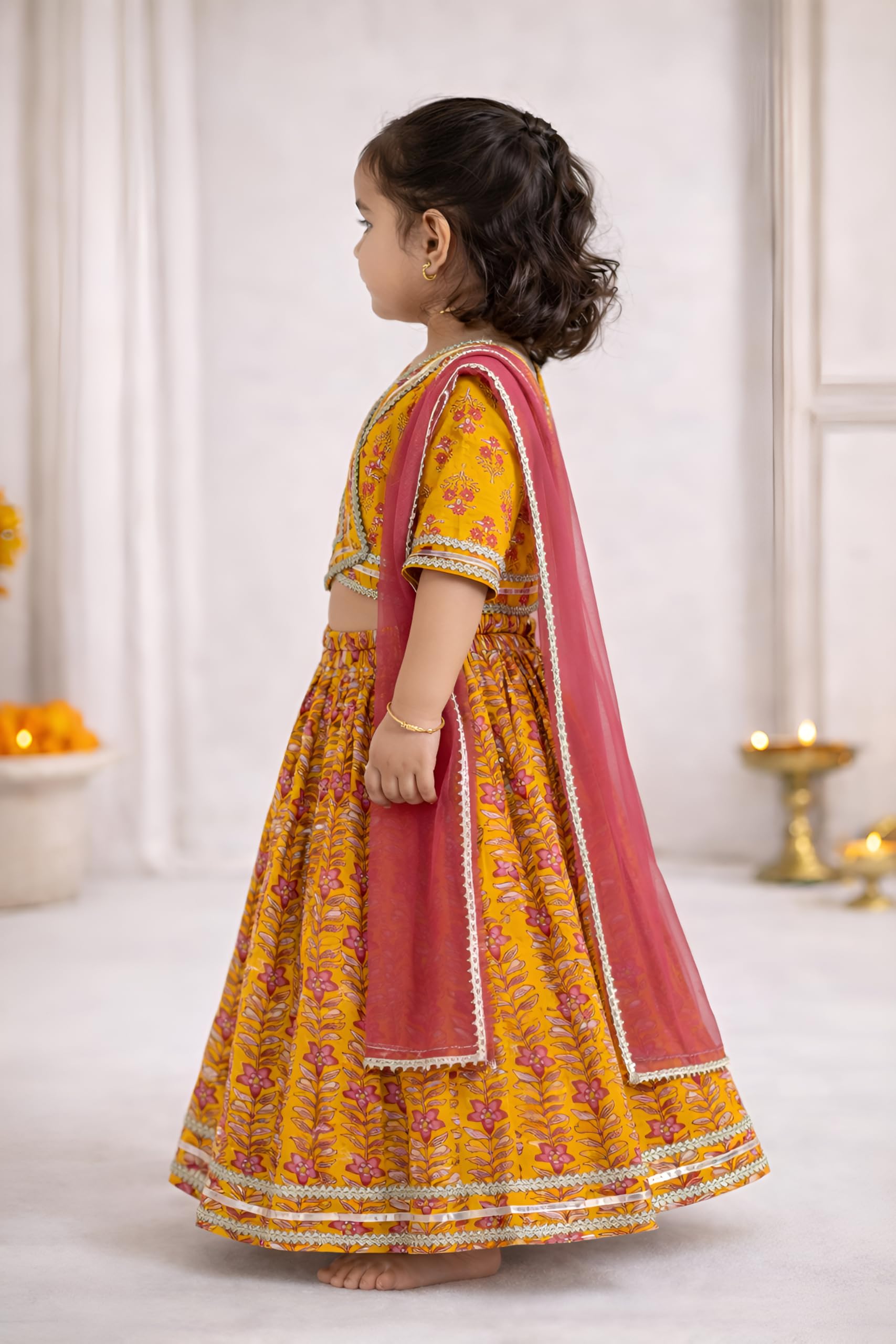 Arshia Fashions Baby Girls Cotton Ethnic Floral Lehenga Choli Set with Dupatta | Traditional Ethnic Wear for Kids 3