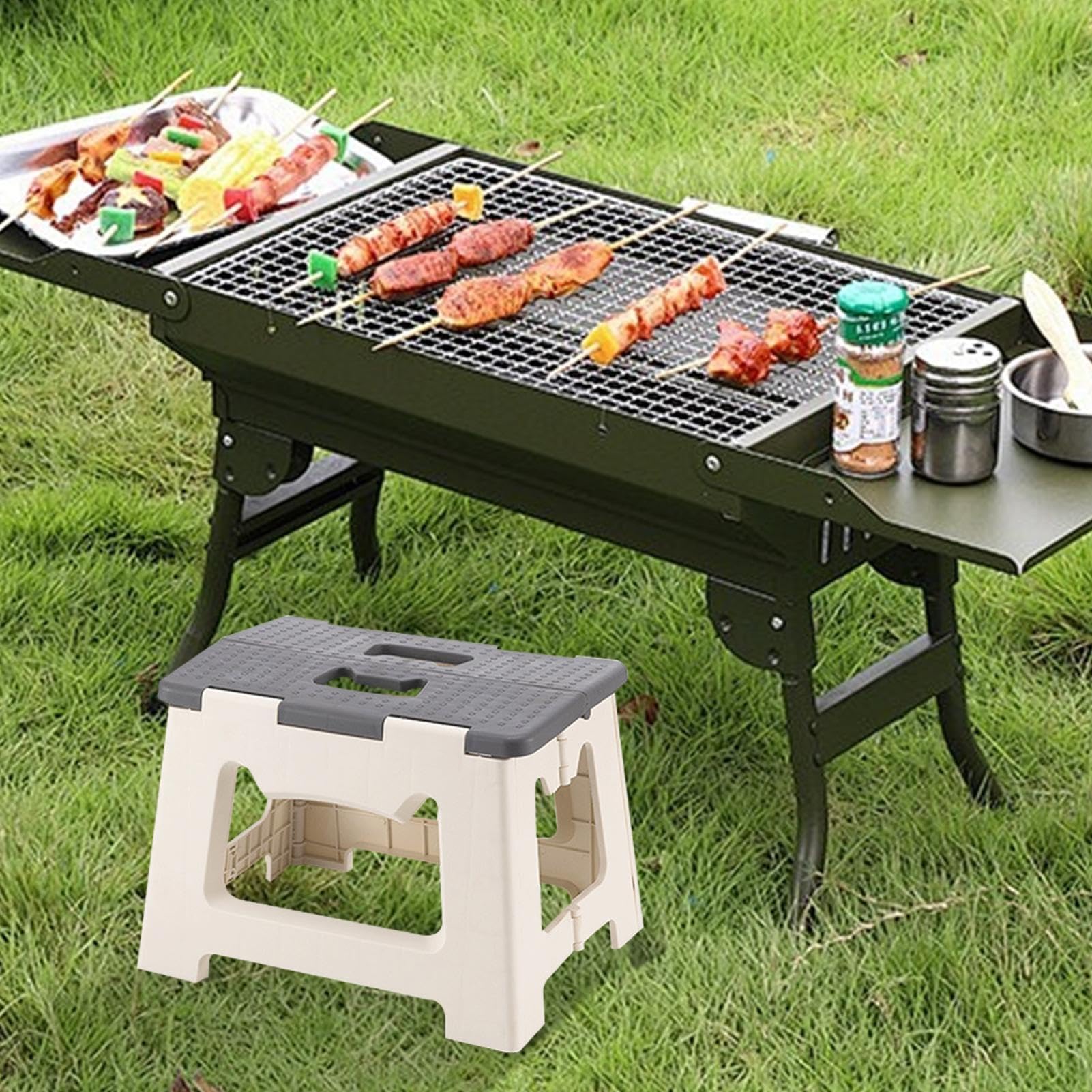 Klapphocker - Outdoor-Trittschemel mit Rutschfester, Leichter, tragbarer Klappstuhl für Camping, Wandern und Gartenarbeit (Elegantes Grau)