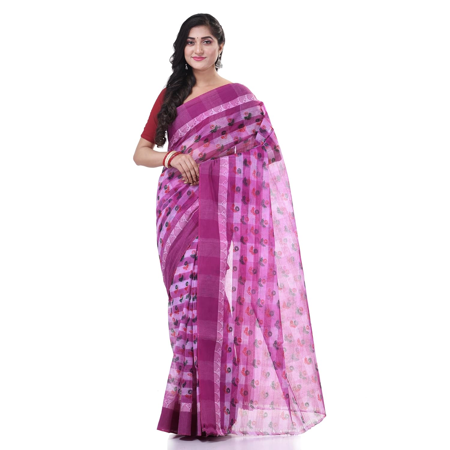 dB DESH BIDESH Women`s Bengal Tant Banphul Print Design Pure Handloom Cotton Saree Without Blouse Piece dB DESH BIDESH Women`s Bengal Tant Banphul Print Design Pure Handloom Cotton Saree Without Blouse Piece