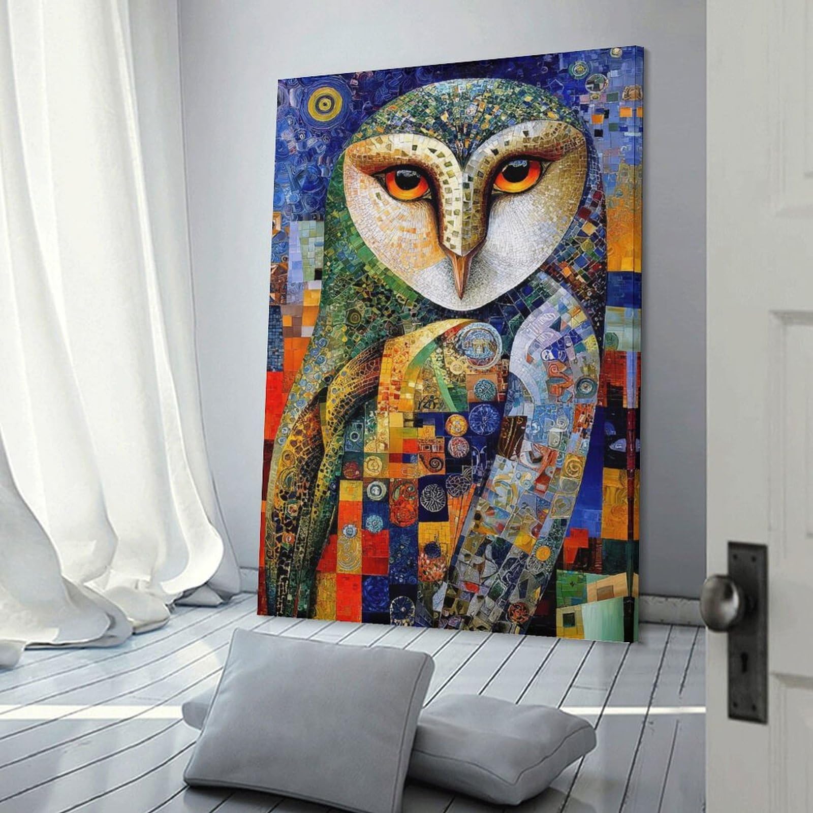 Junmoney Mosaic Owl Portrait Room Decor Wall Art 08x12inch(20x30cm), for Bedroom, Guest Room Or Reading Nook, An Easy Wall Refresh for Bedrooms
