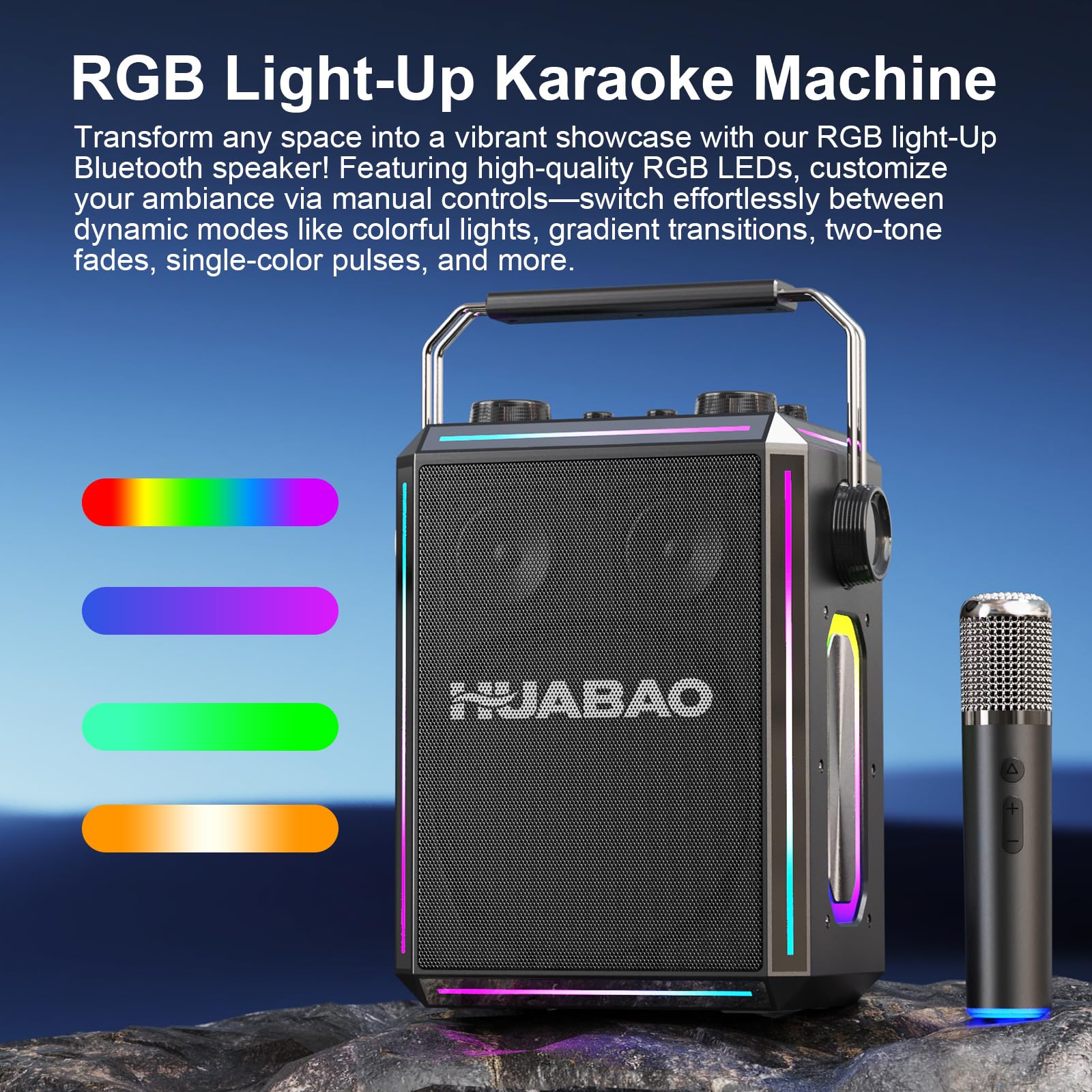 Altavoz Bluetooth portátil para Karaoke con 2 micrófonos inalámbricos, Luces RGB, Ajuste de Agudos y Graves, Efectos de Voz, AUX/USB/TF/OTG, Altavoz para Fiestas para Adultos y niños (Negro)