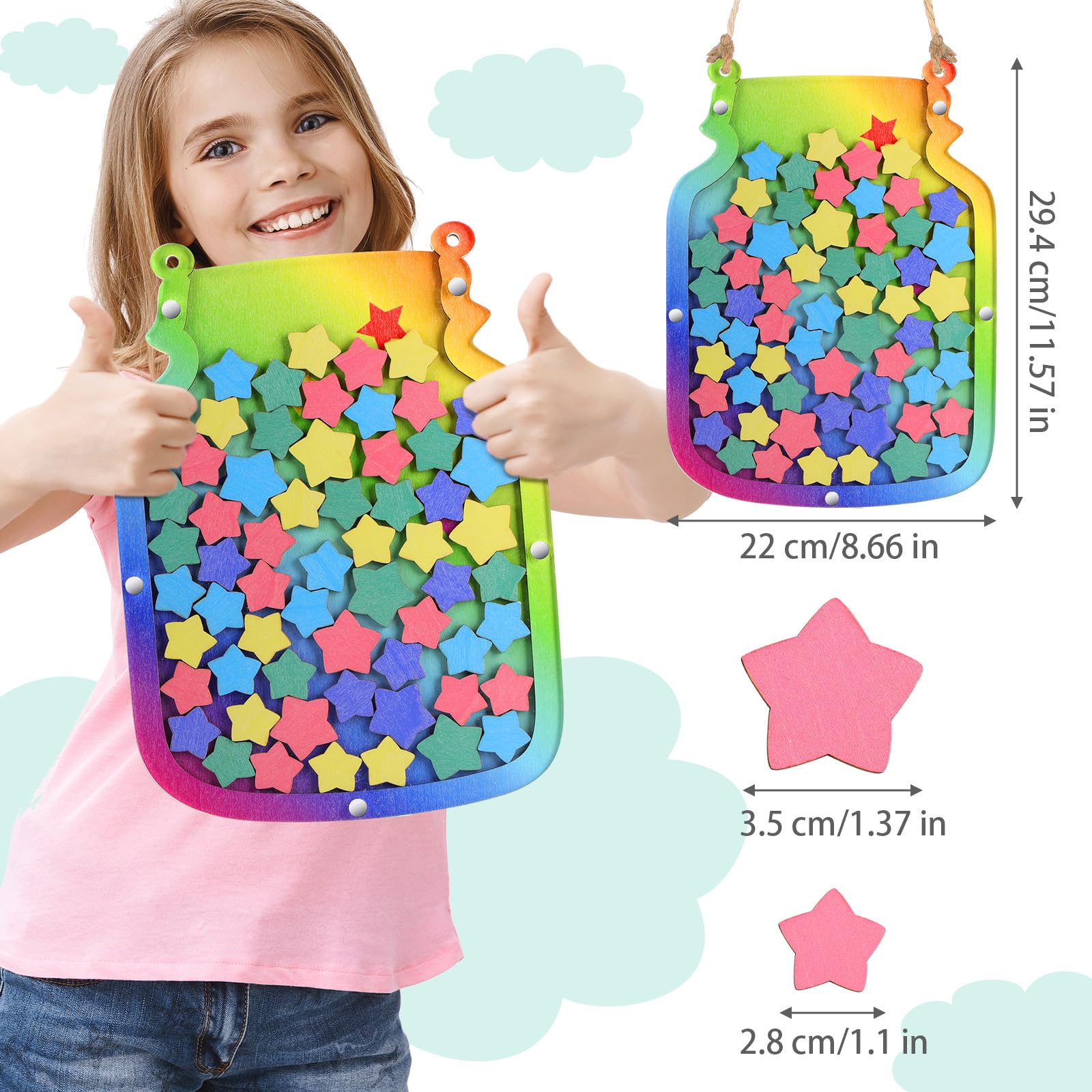 Wooden Classroom Reward Jar For Kids - Smiling Face Behavior Chart System | Hanging Behavior Jar For Home & School (11.57 X 8.66 In)