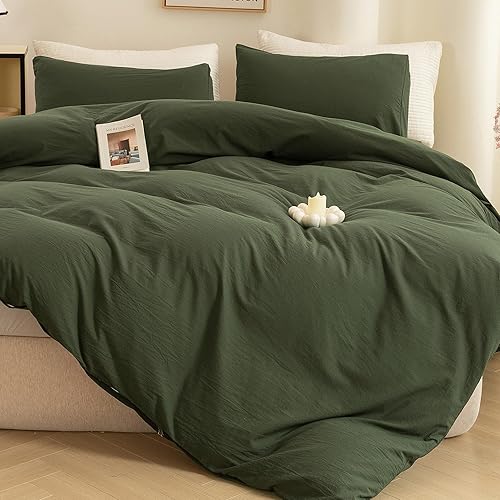 Miniatura 8 de Ecocott - Juego de funda de edredón de 3 piezas, 100% de algodón lavado, 1 funda de edredón con cierre de cremallera y 2 fundas de almohada,