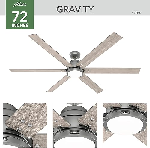 Miniatura 2 de Hunter Ventilador de techo de plata mate de gravedad WiFi de 72 pulgadas con kit de luz LED y control remoto de mano