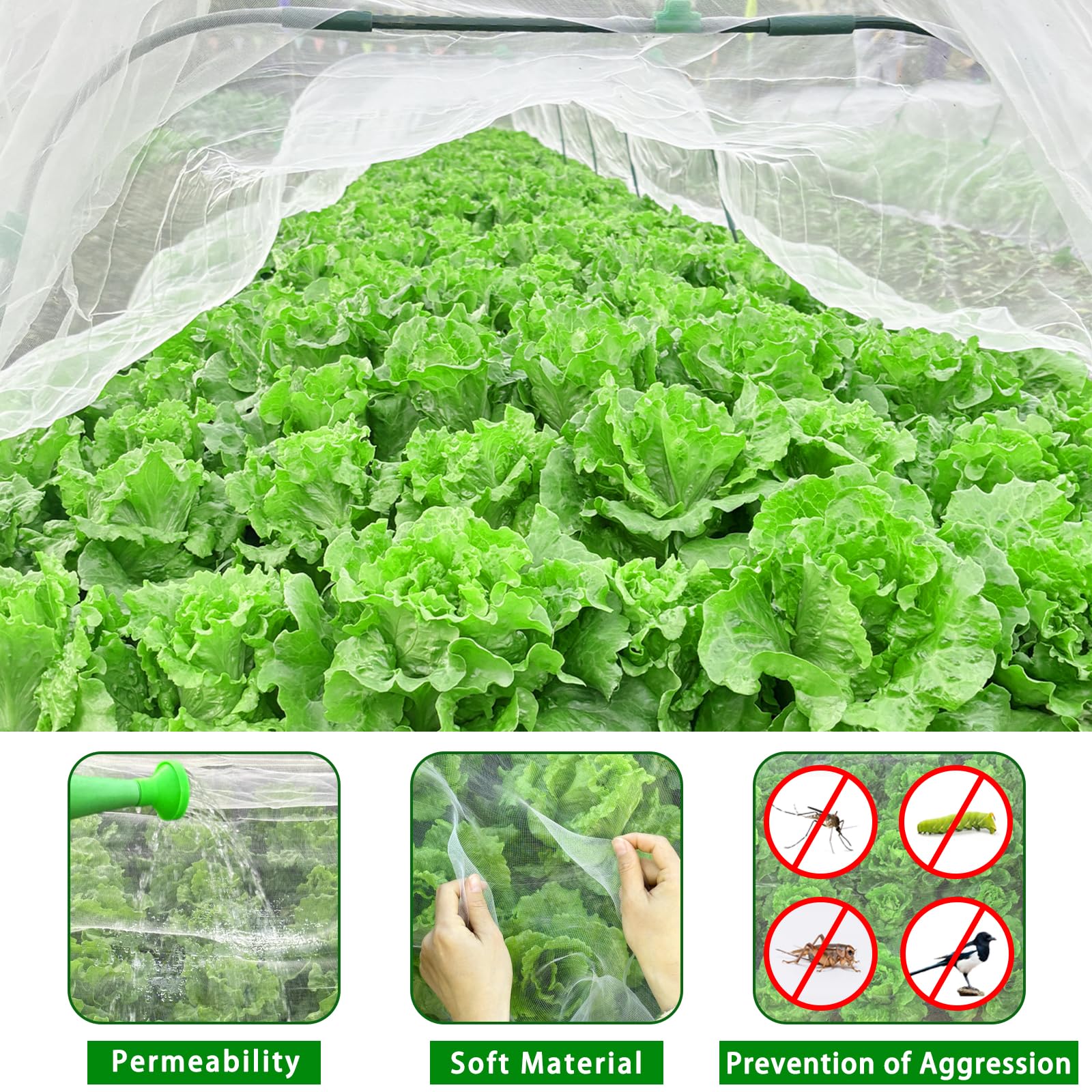 Kit de malla de jardín, cubierta de plantas de 3 x 12 m, malla ultrafina con 8 aros de jardín y 24 clips, kits de aros de invernadero, kits de cubierta de heladas, cama elevada, red de barrera de