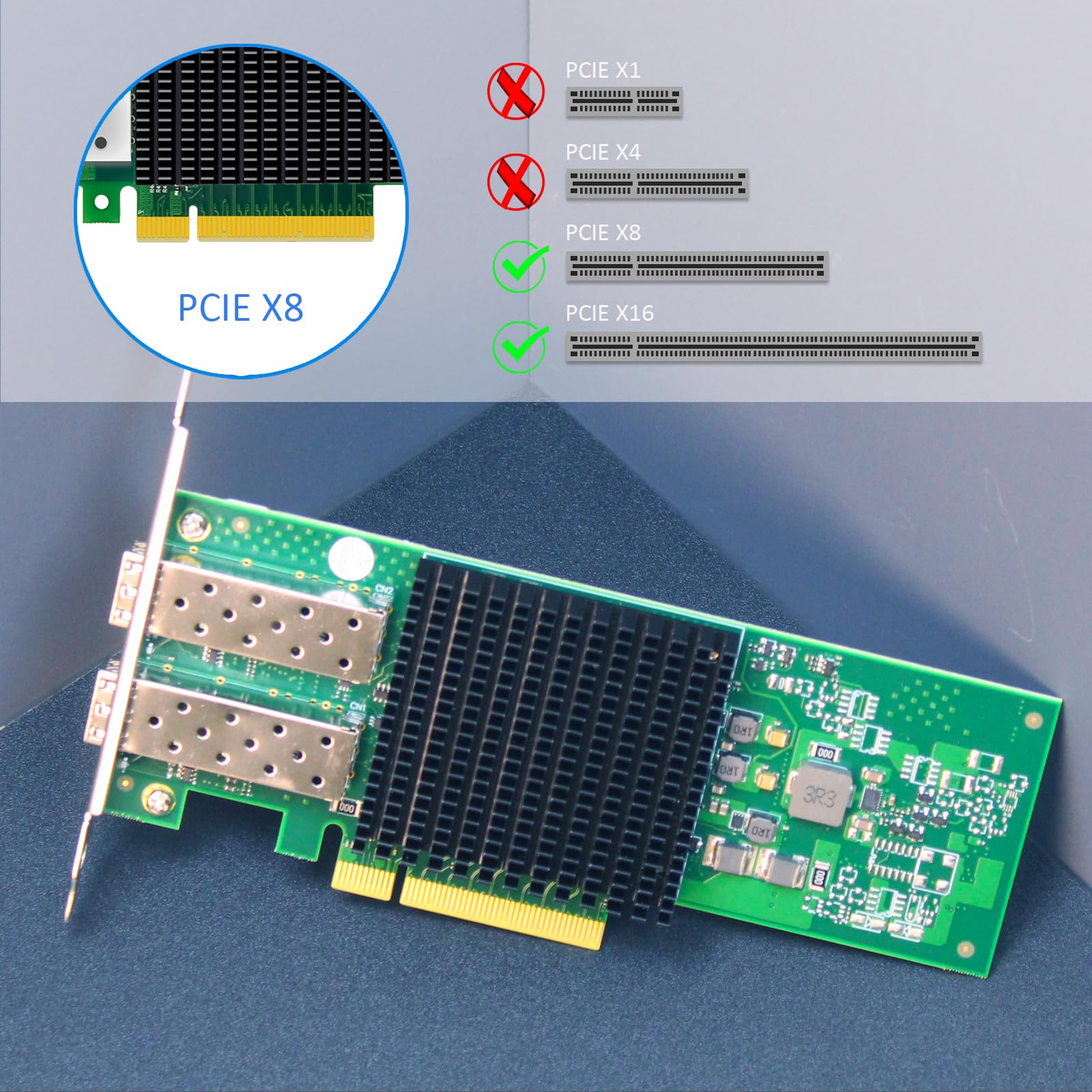 GLOTRENDS ST7443 Tarjeta de Red de Servidor PCIe 3.0 x8 con 2 Puertos 25GbE SFP28, Controlador Broadcom BCM57414, Compatible con RDMA (RoCE), SR-IOV, para Centros de Datos y HPC
