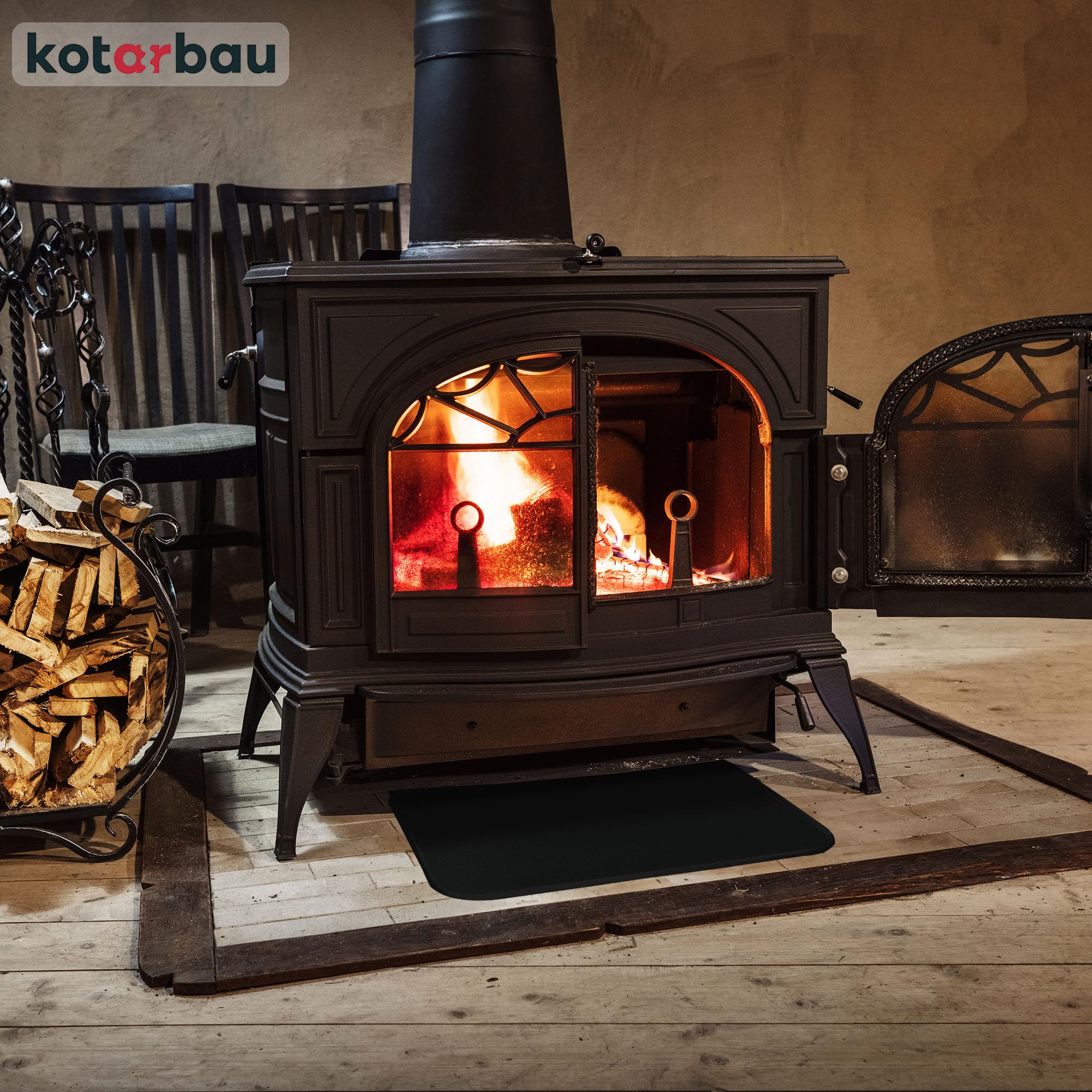 KOTARBAU® Piastra di base per camino, 48 x 60 cm, in acciaio verniciato a polvere, colore nero, per cenere, camino, camino, protezione da pavimento per focolari, stufe, piastra di protezione dalle