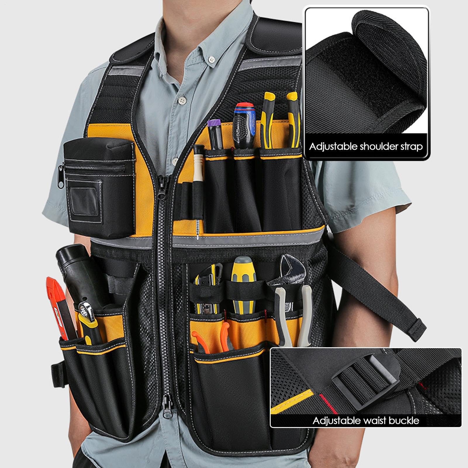 Chaleco De Trabajo De Construcción - Tirantes Ajustables Para Cinturón | Porta Herramientas, Chaqueta Ligera Y Cómoda, Organizador Antidesgaste | Práctico Chaleco Porta Herramientas Con Bolsillo Par