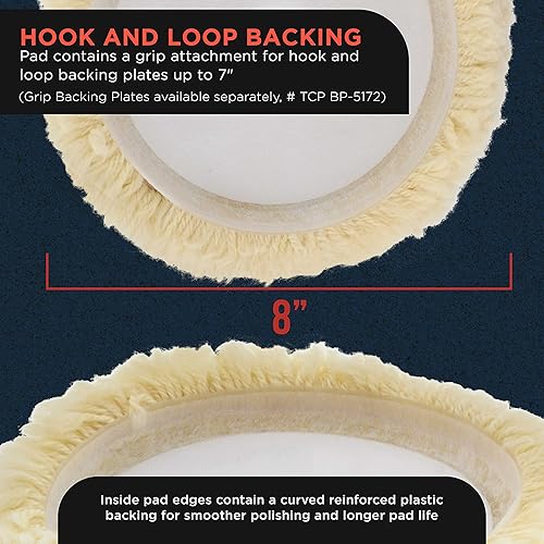 Miniatura 9 de Almohadilla para pulir de gancho y lazo para cortar y pulir compuestos 100 lana de 8 pulgadas