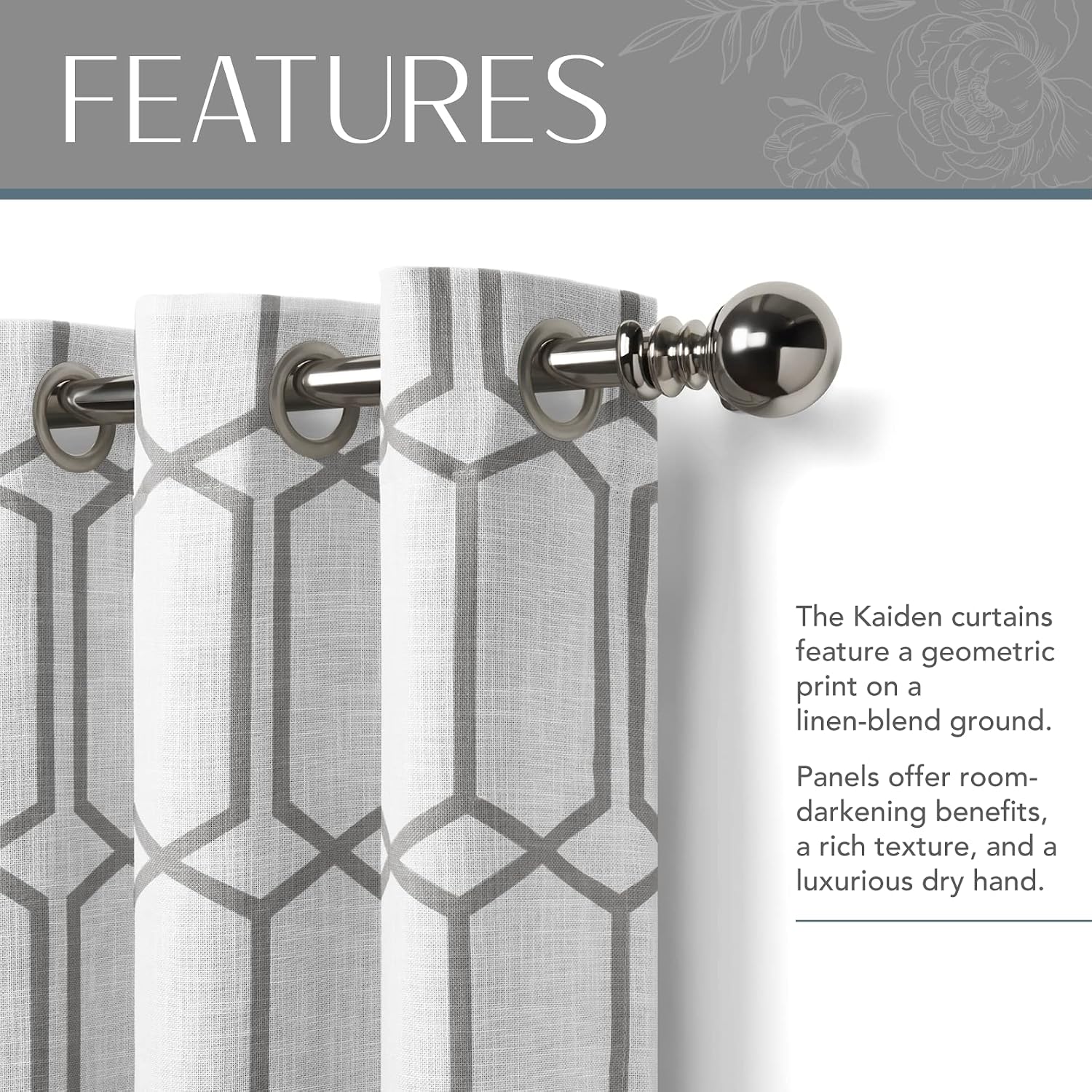 Elrene Home Fashions Kaiden Geometric Room Darkening Grommet Linen Window Curtain Drape Panel, 52" W x 84" L (1, Gray - Image 4