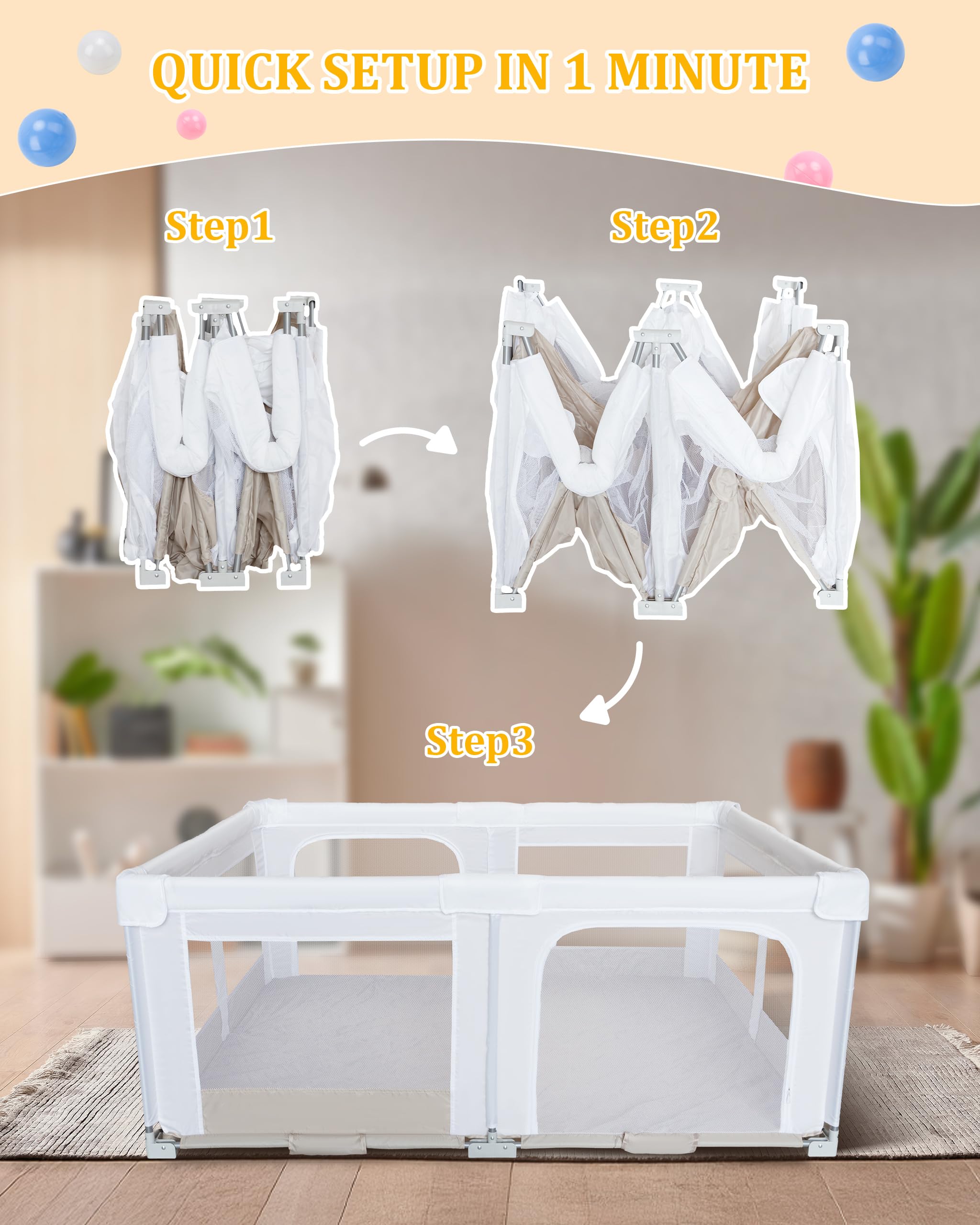 Grand Parc Pliable pour Bebe et Tout-petits:180x150x75cm pour l'intérieur et l'extérieur,Avec 20 Balles Océaniques,1 Panier de Basket,4 Poignées et 1 Sac de Transport - Espace de Jeu Idéal pour Enfant