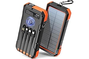 Blavor Solar Power Bank Portable Charger, 20000mAh with Built in 4 Cables