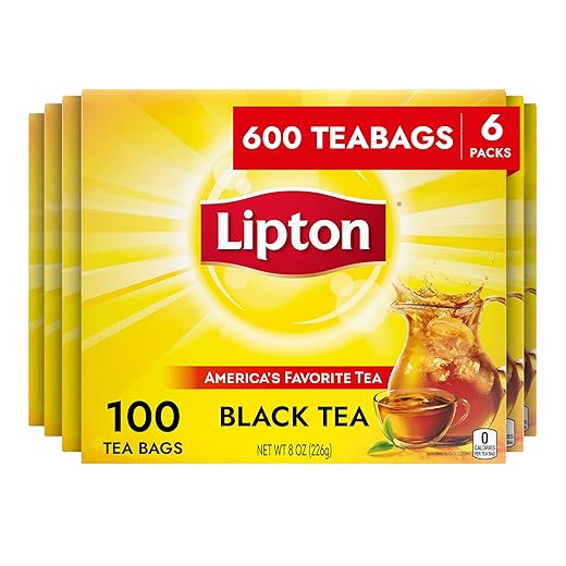 Lipton Black Tea Bags for Hot or Iced Tea, 100 Count (Pack of 6)