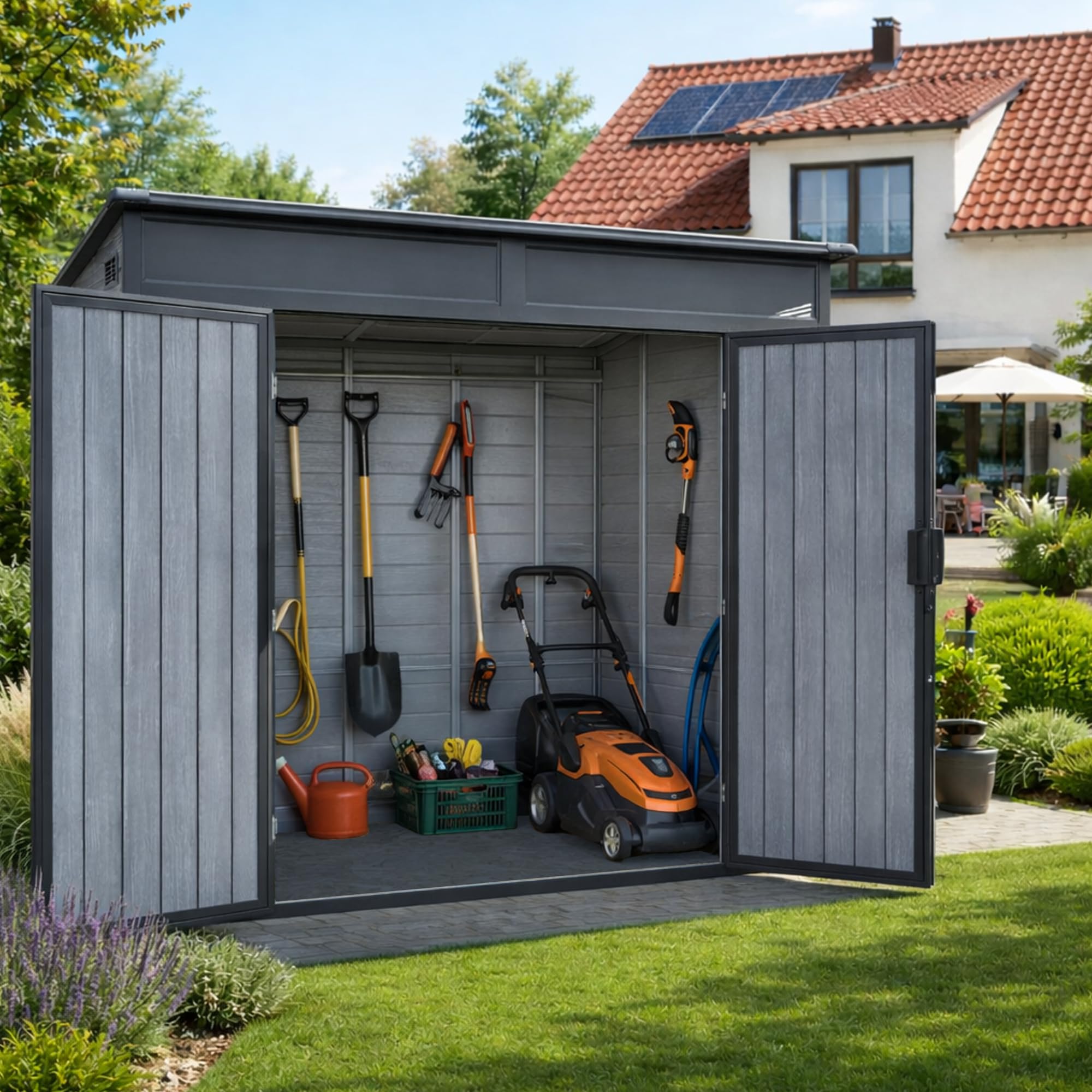 Gartenhaus Penta 4,4m² Kunststoff | Polypropylen (PP) Geräteschuppen witterungsbeständig 198 x 203 x 204 cm (B x T x H) dunkelgrau/schwarz