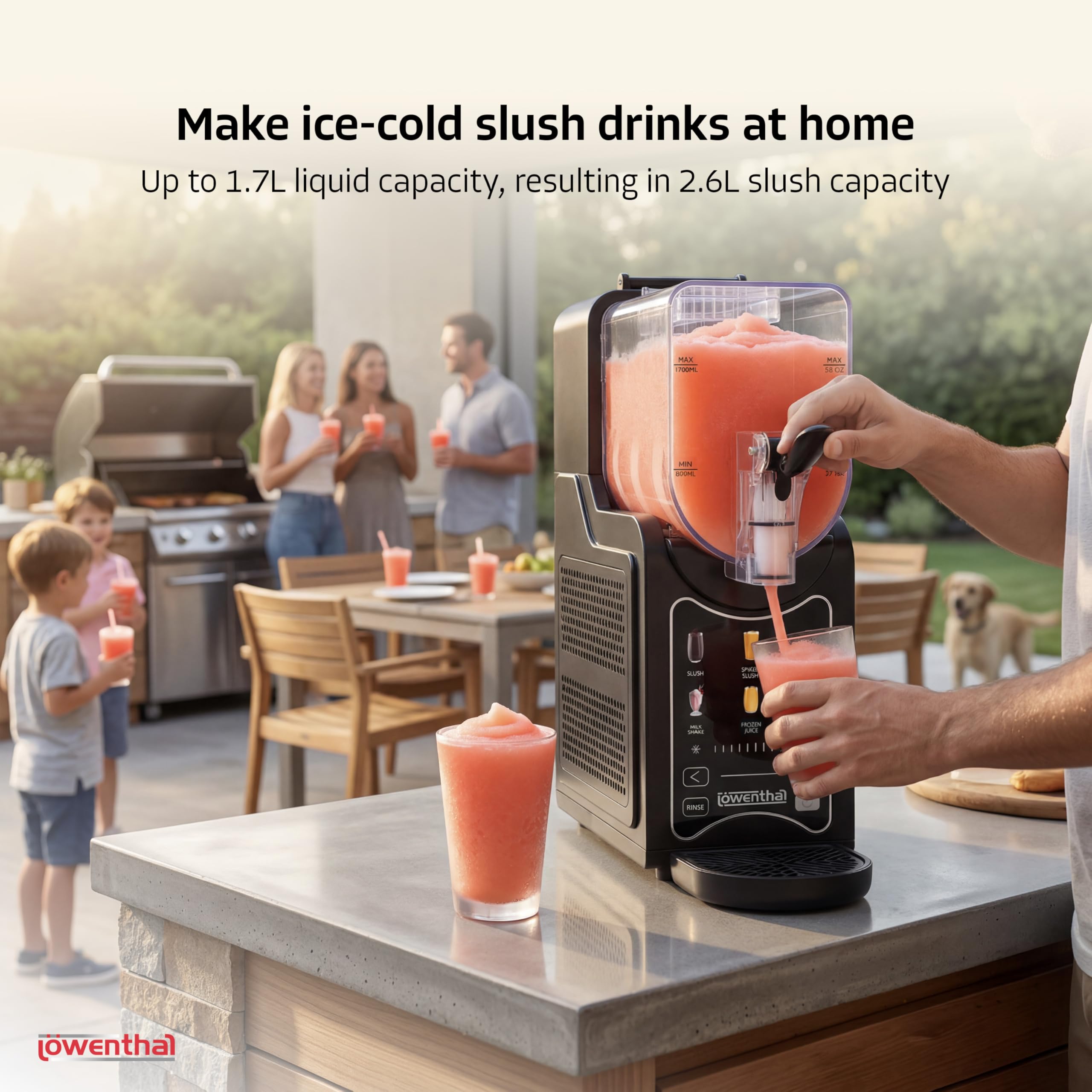 Silvergear® Machine à Granité 2,6 L | Machine à Slush sans Glaçons | 6 Programmes pour Granité, Frappé & Milkshake | Contrôle Température & Rinçage | 46×16×41 cm | Noir Inox
