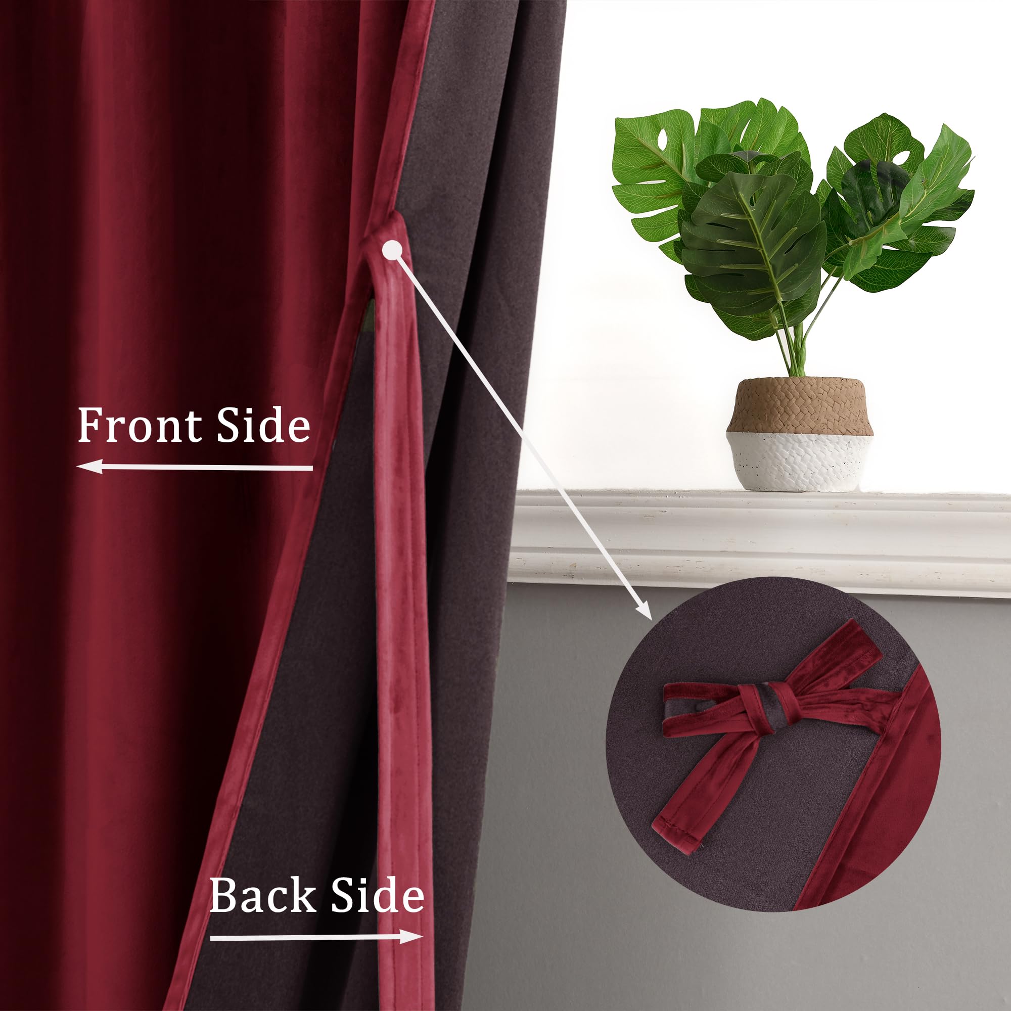 Hiasan Tende in velluto rosso 228,6 cm con tasca per asta oscurante, isolanti termici, tende oscuranti per camera da letto, soggiorno, set di 2 pannelli, 52 x 90 l