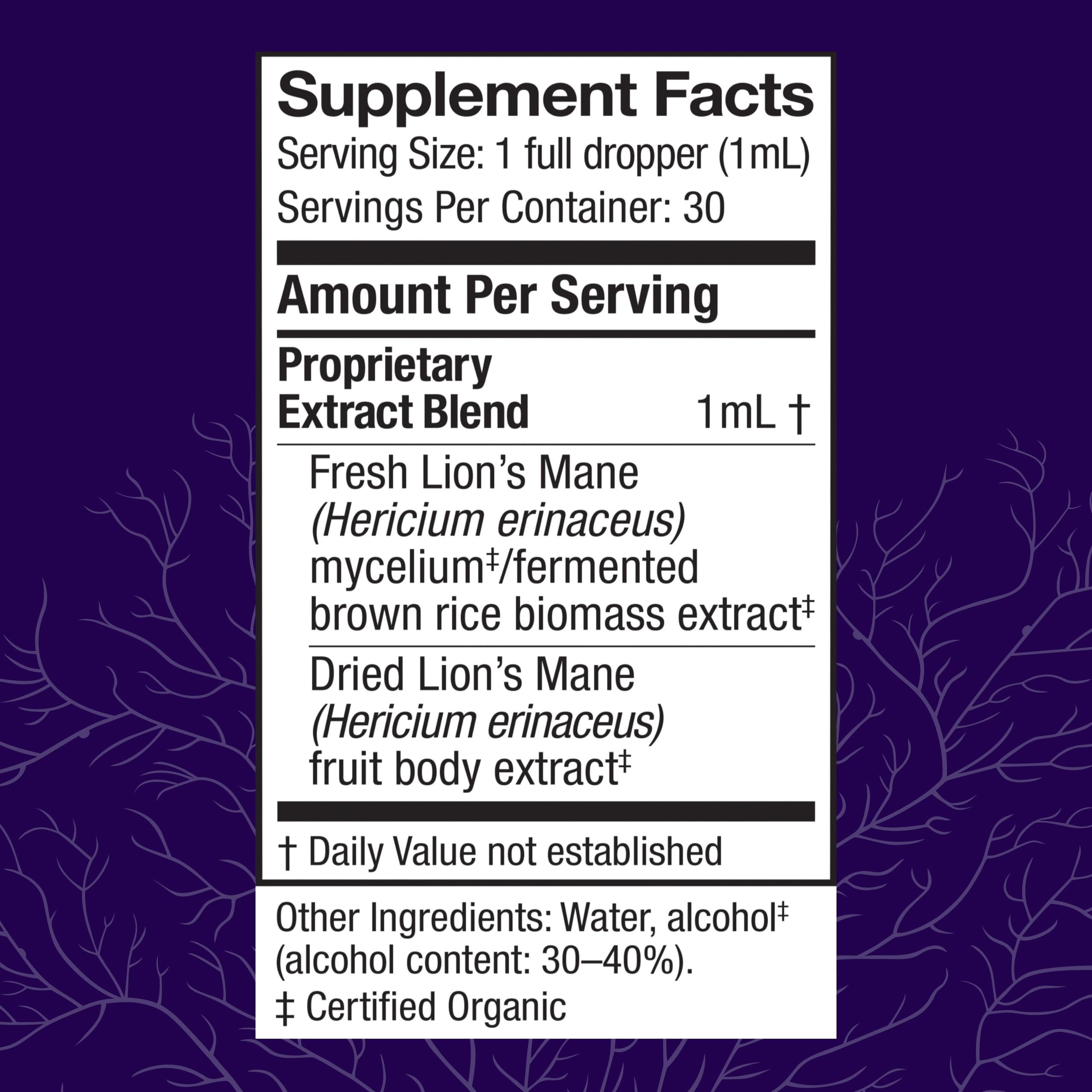 Host Defense Lion's Mane Extract - Brain Health Support Supplement - Mushroom Supplement to Support Focus & Memory Function - Immune & Nervous System Support Supplement - 1 fl oz (30 Servings)*