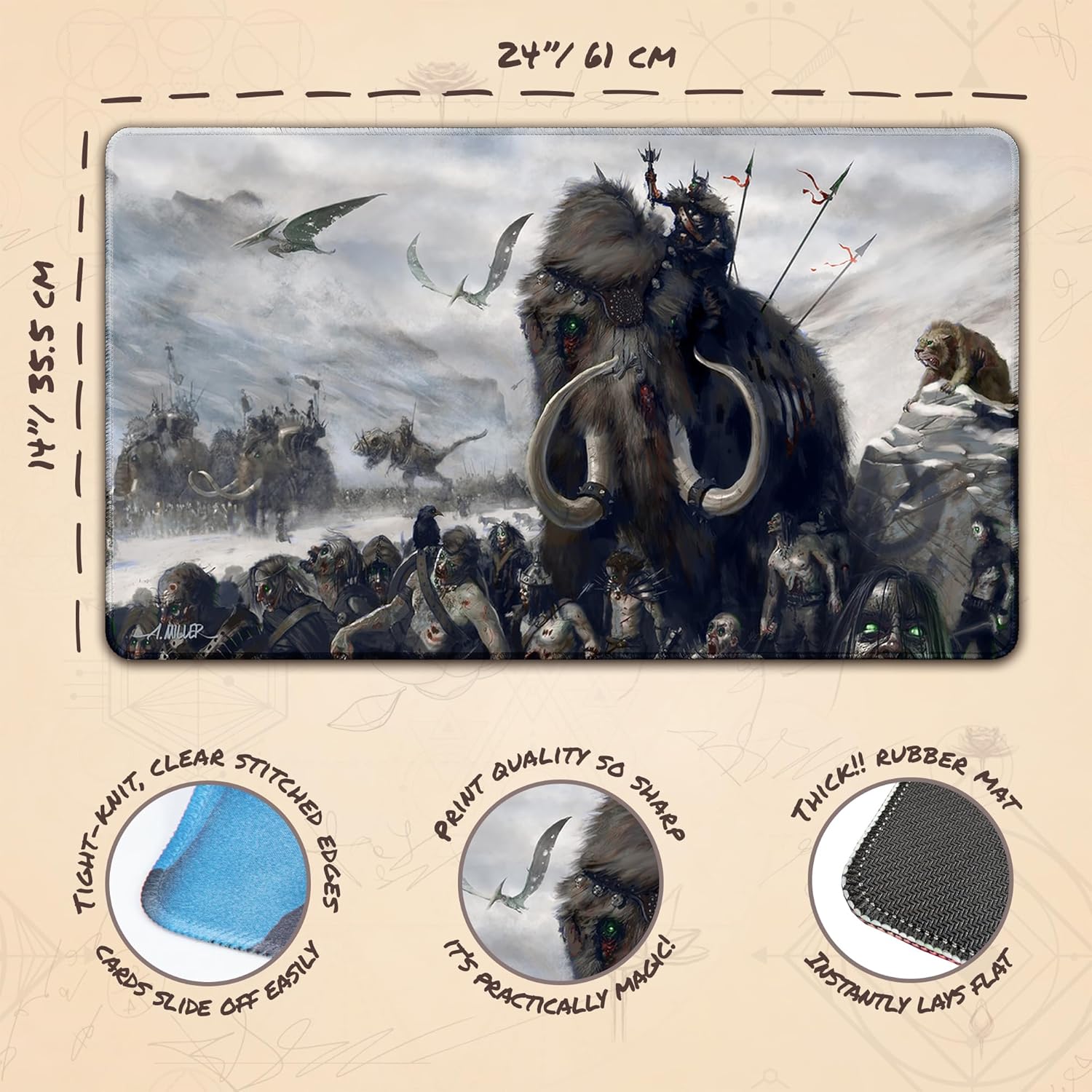 March of The Zombie King (Stitched) - MTG Playmat by Aaron Miller - Compatible with Magic The Gathering Playmat - Play MTG, YuGiOh, TCG - Original Play Mat Art Designs & Accessories
