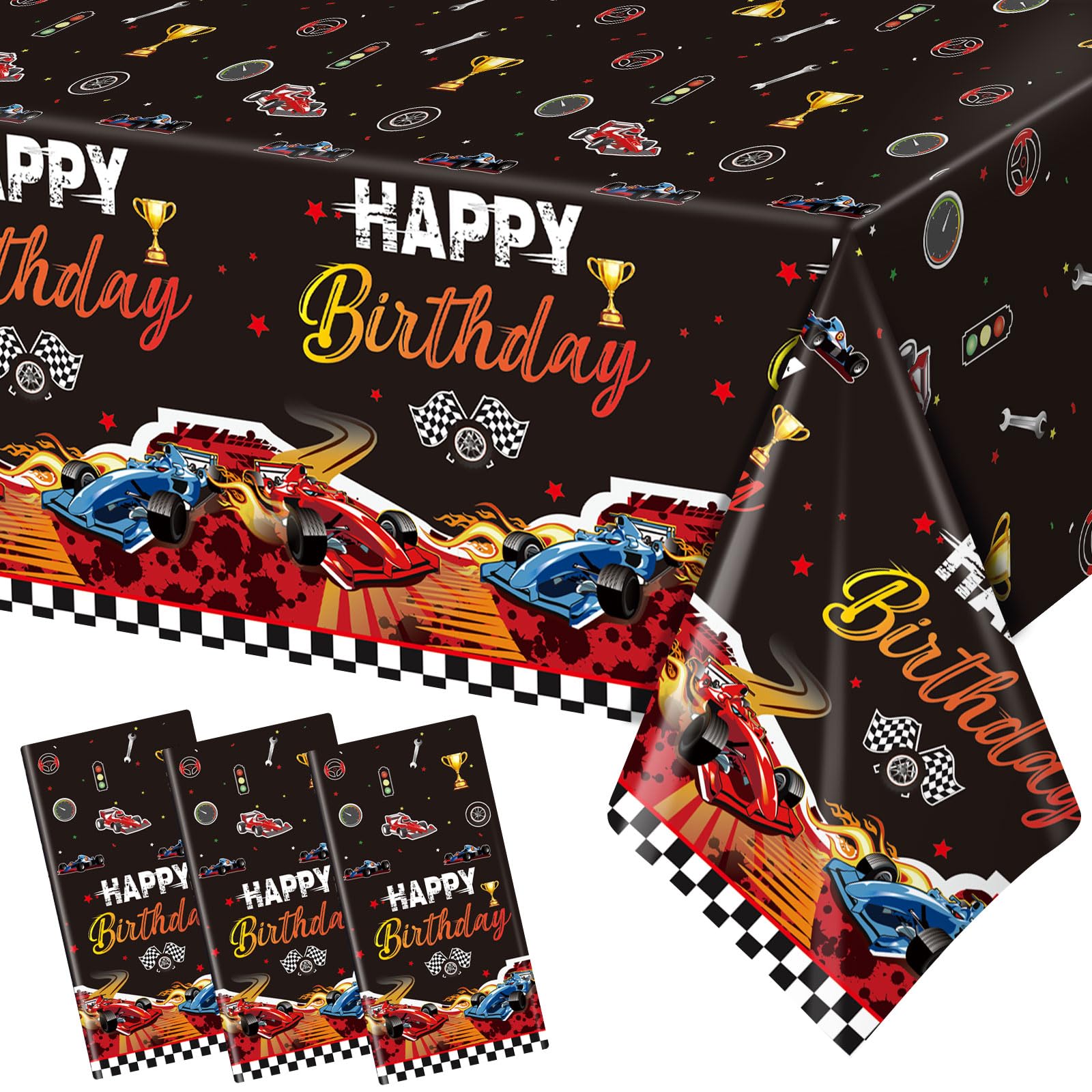 Yavxzvbw 3Pcs Race Car Party Decorations - Plastic Tablecloths & Supplies for Boys' Racing Car Birthday Party
