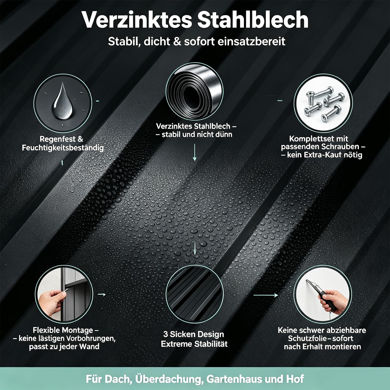 Trapezblech Profilblech 14 Stück Dachplatten für Kaminholzregal, 110x46cm 0,25mm Wandverkleidung Außen & Mülltonnenbox, Wellblech mit 3 Sicken, Verzinktes Stahlblech, Blechdach