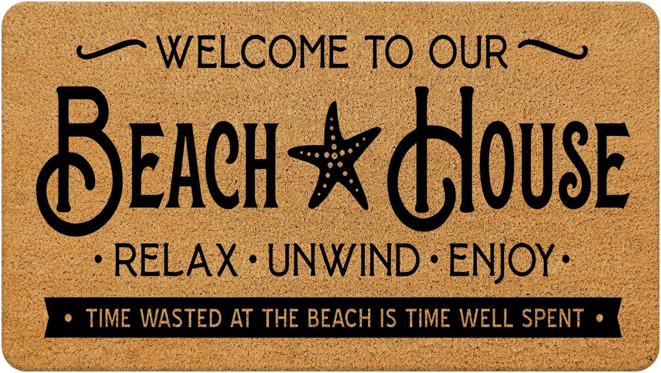 Beach Door Mat - Welcome to Our Beach House, Beach Welcome Mats Outdoor, Coastal Beach Front Door Mat Outdoor Entrance, Beach House Decor, Coastal Nautical Door Mat, 17x30 Inches Beach 2?coir Mat?