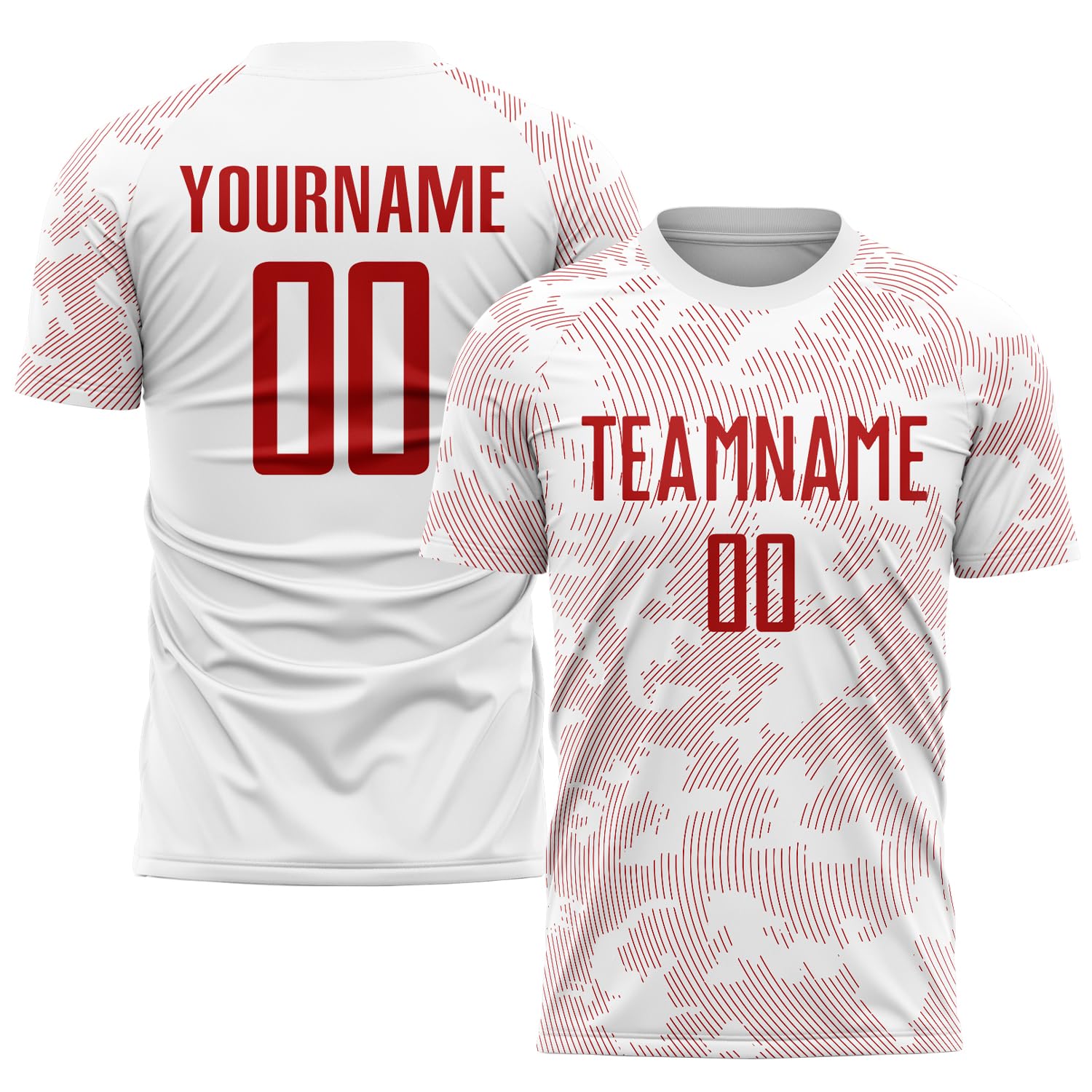 Personalized Novelty Red Lines Soccer Jerseys Custom Outline Football T Shirts and Shorts Set Printed Team Name Number Logo, Create Short Sleeve Rugby Sports Uniforms for Men Women Teens Boys Girls