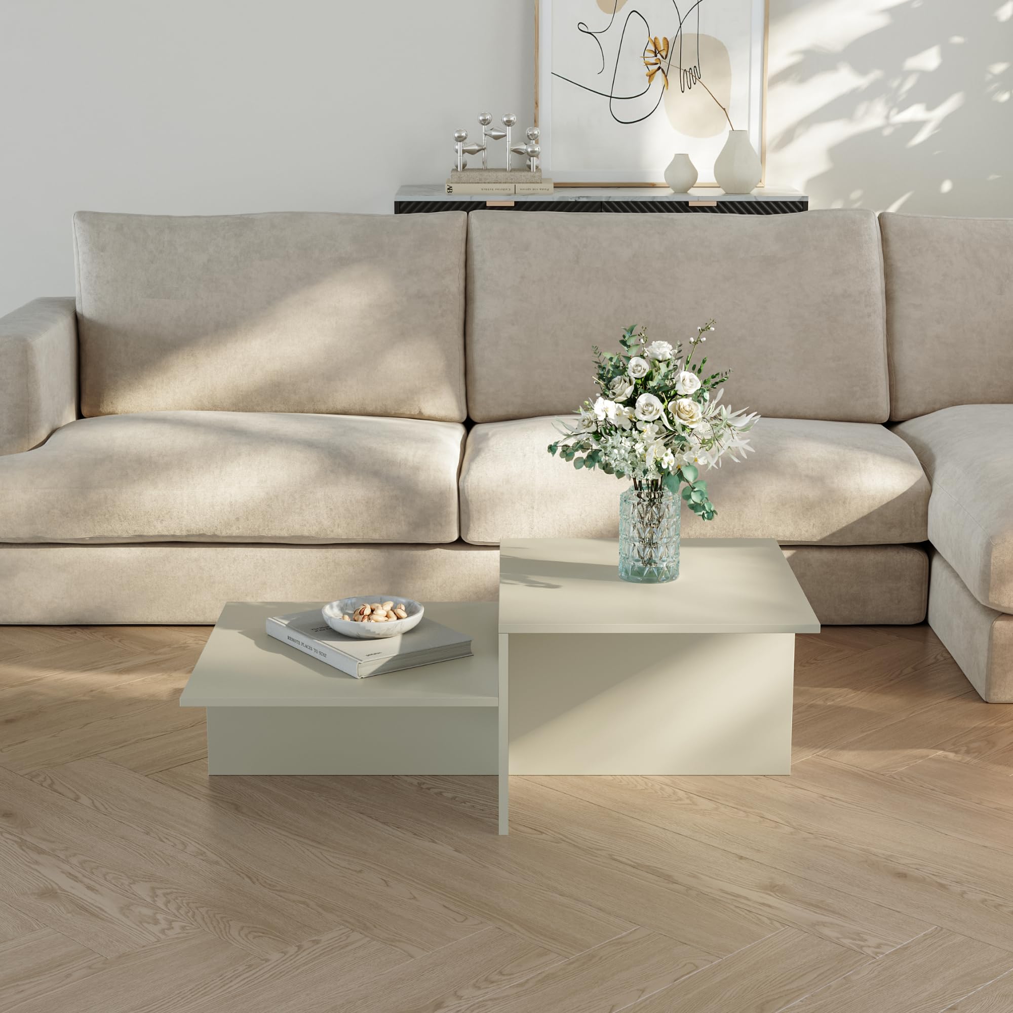 [en.casa] Tavolino Centrale da Salotto Tavolo Basso Moderno a Doppio Livello Tavolino da caffè per Soggiorno Area Living 100x55x35 cm Color Avena Oatmeal