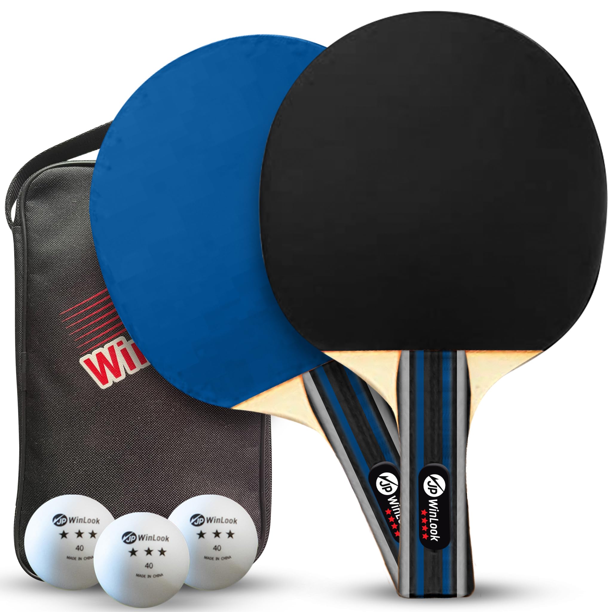 JP WinLook Ping Pong Paddles Sets - Portable Table Tennis Paddle Set with Ping Pong Paddles Professional Case & Ping Pong Balls - Premium Table Tennis Racket Player Set for Indoor & Outdoor Games