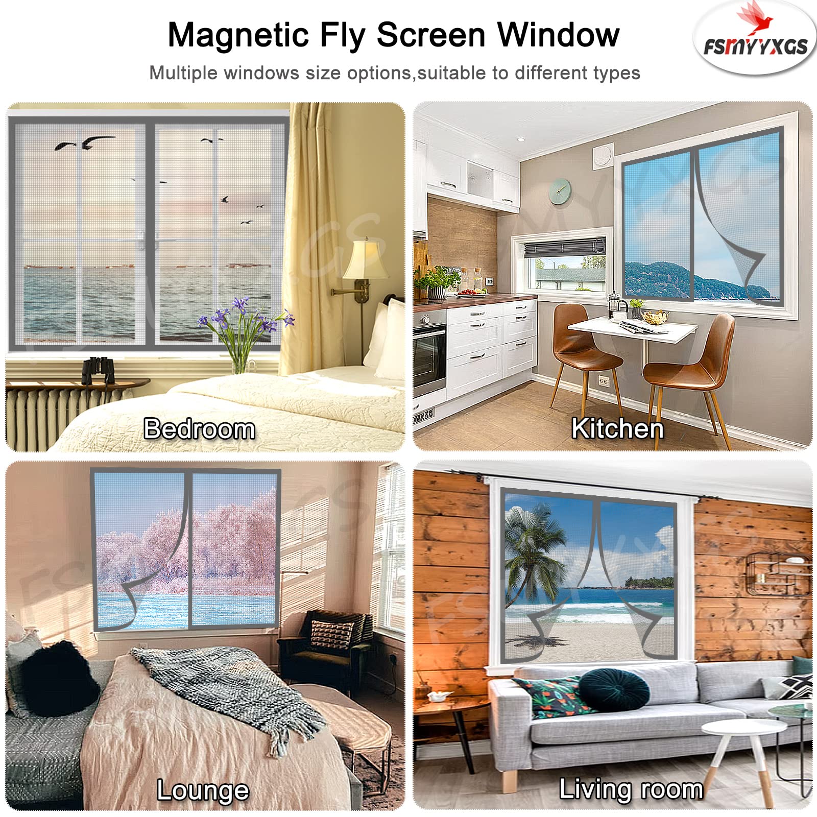 Moustiquaire FenêTre MagnéTique,Rideau de Moustiquaire Aimant Automatiquement Fermé,Facile à Installer Anti Mosquito Auto-AdhéSif Maille Rideau pour FenêTre Portes-Grey|| 72x82inch(185x210cm)