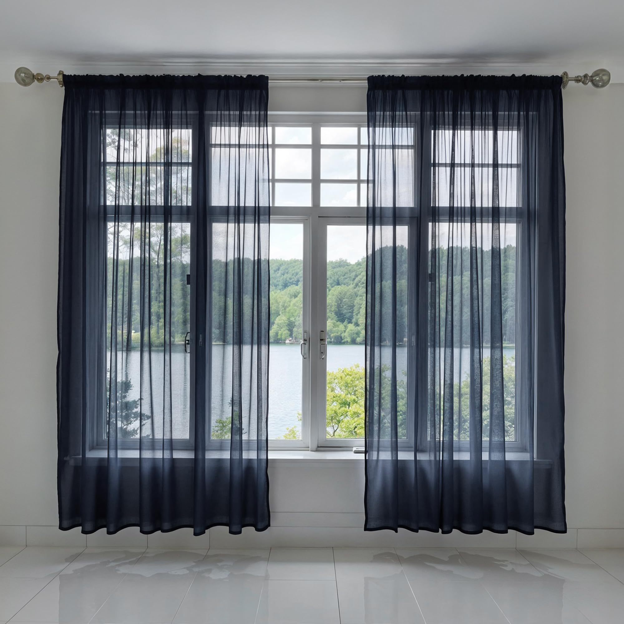 Trimming Shop Navy Voile Curtains 2 Panel Semi-Transparent Sheer Slot Top Curtain Pair 142 x 183cm for Window & Door Lightweight Net Curtain for Bedroom, Kitchen & Living Room
