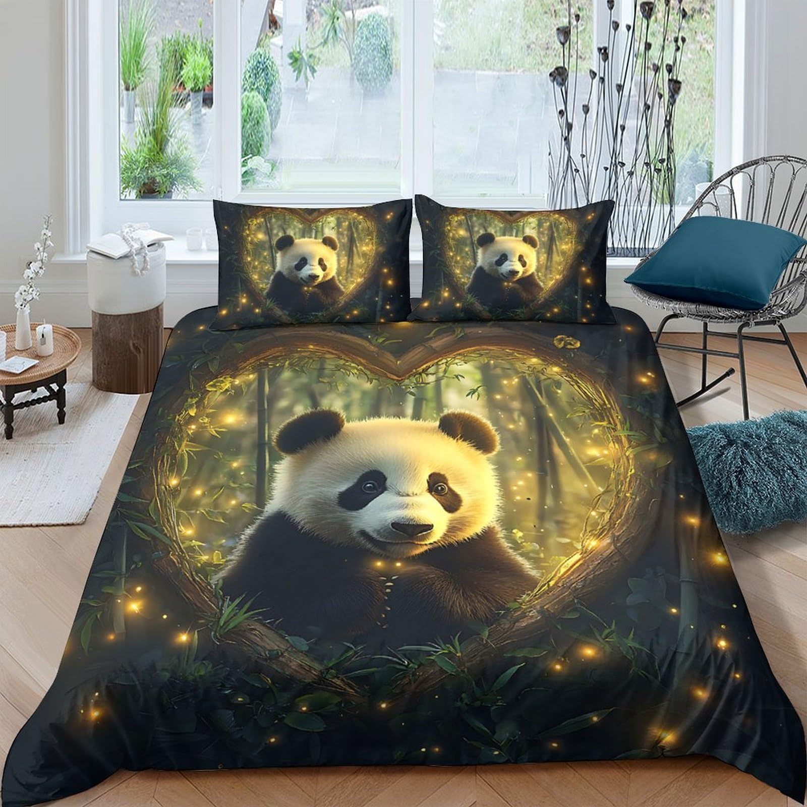 Ctjqhvkz Style-5 3D Printed Panda Forest Fitted Sheet Microfiber Anti-Slip Bedroom Decor Bed Cover For Home Dorm Guest Room Single（135X200cm）