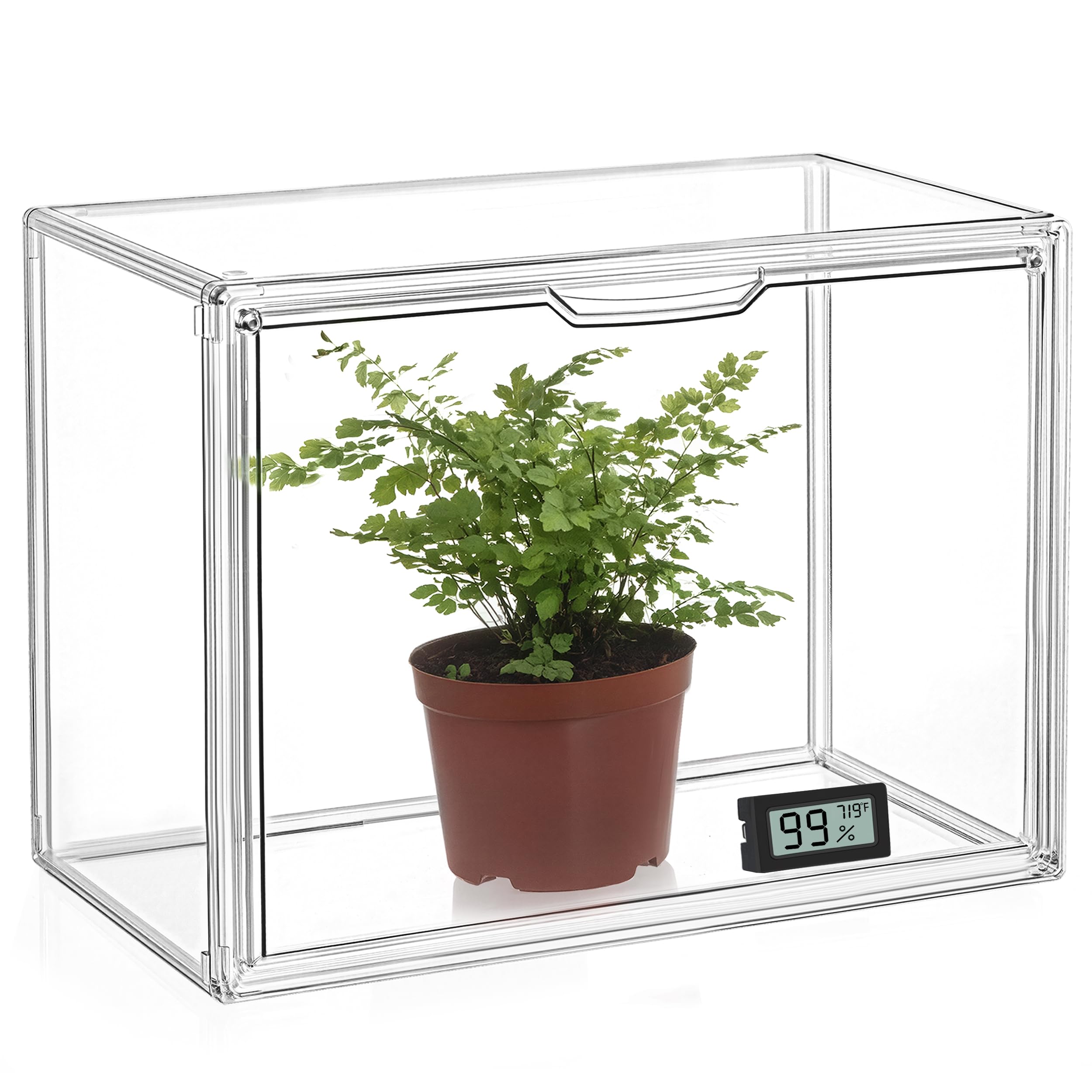 hblife mini greenhouse for indoor, clear stackable green house with magnetic waterproof door for small plants nursery germination, tabletop portable greenhouse, 14.1x8.6x10.6 inch (1 pack)