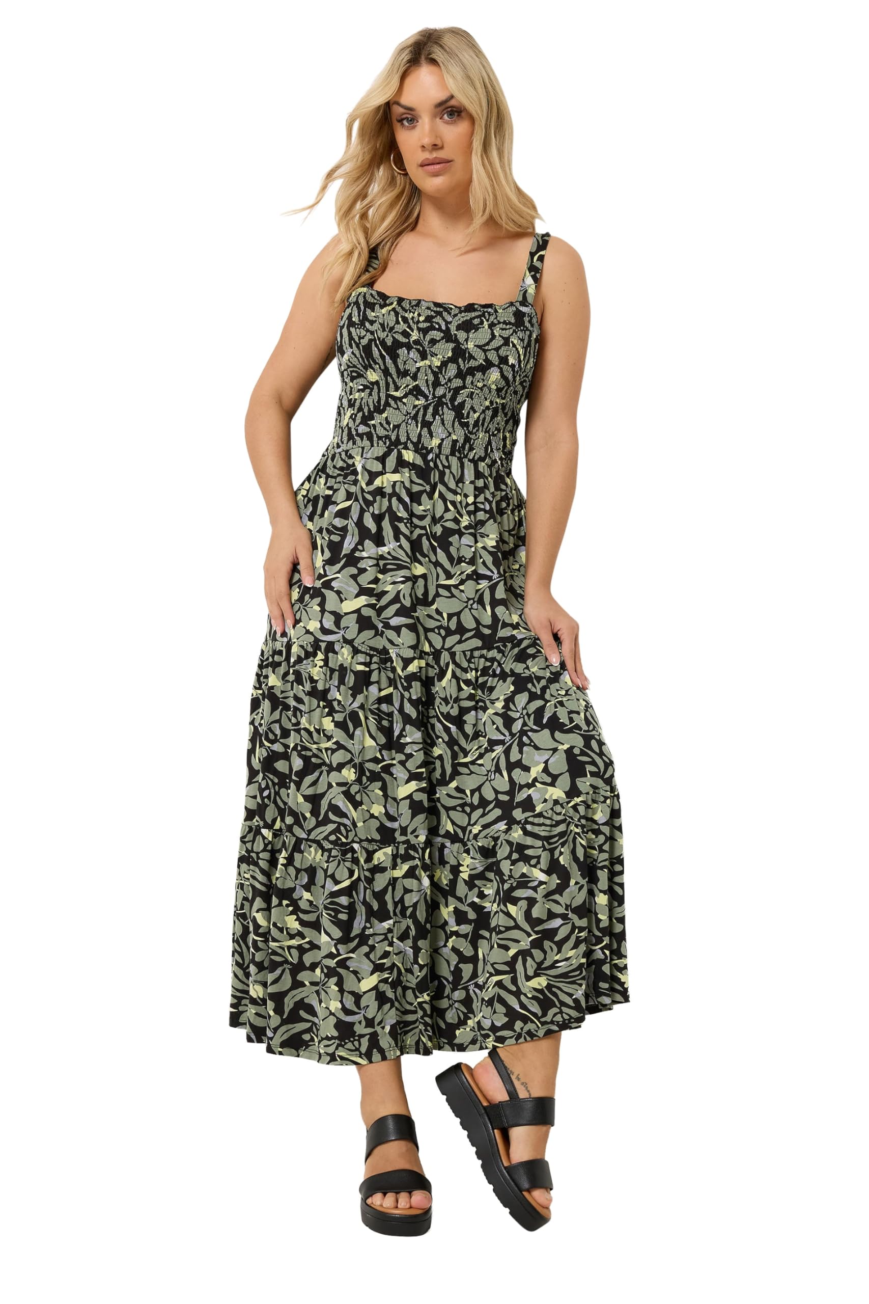 Yours Women's Multicolor Shirred Floral Midi Dress | Size: 26/28
