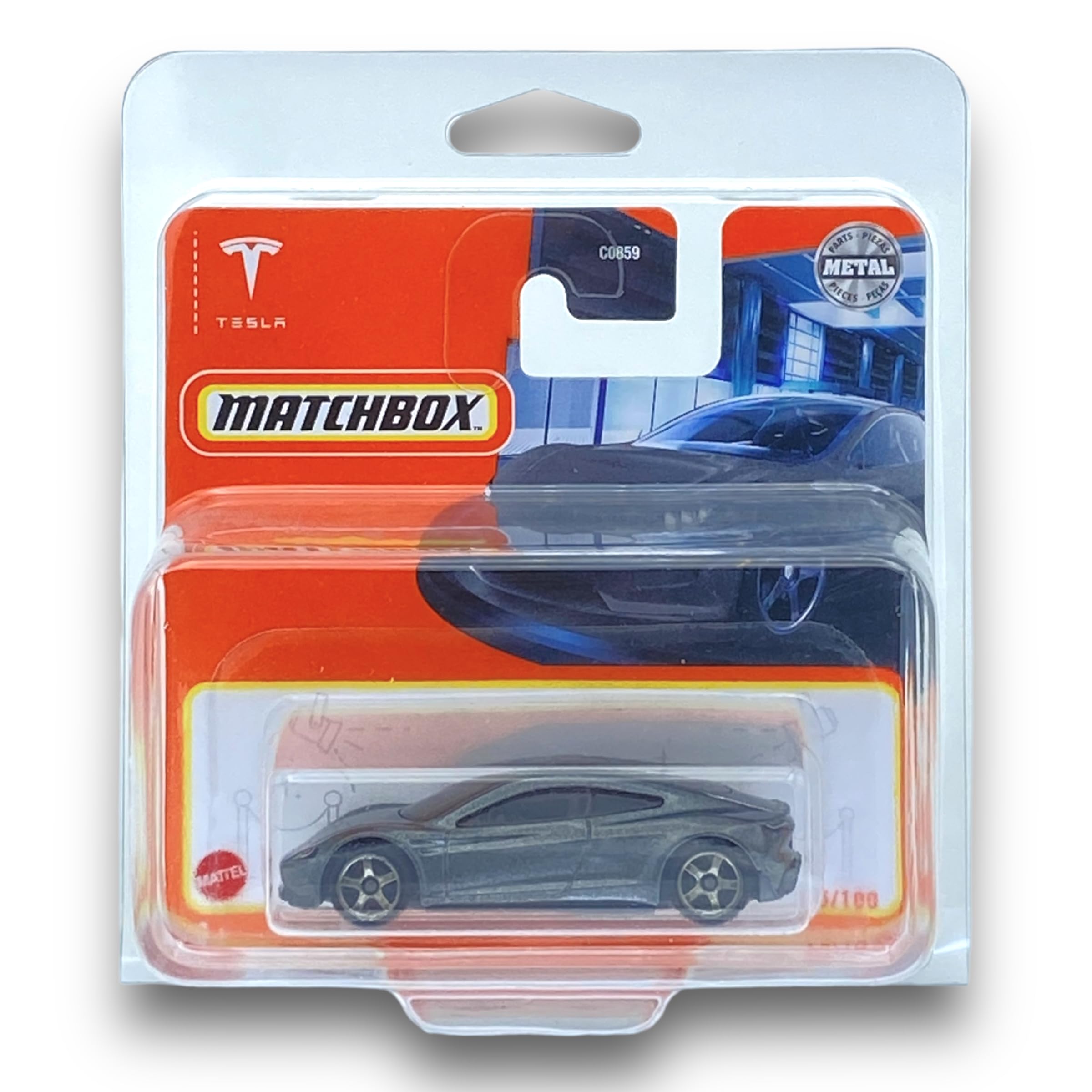 MatchboxTesla Roadster (Silver) - Tesla 2023-75/100 (Short Card) - COMES IN A KLAS CAR KEEPER SHORT CARD PROTECTOR CASE - HFR50