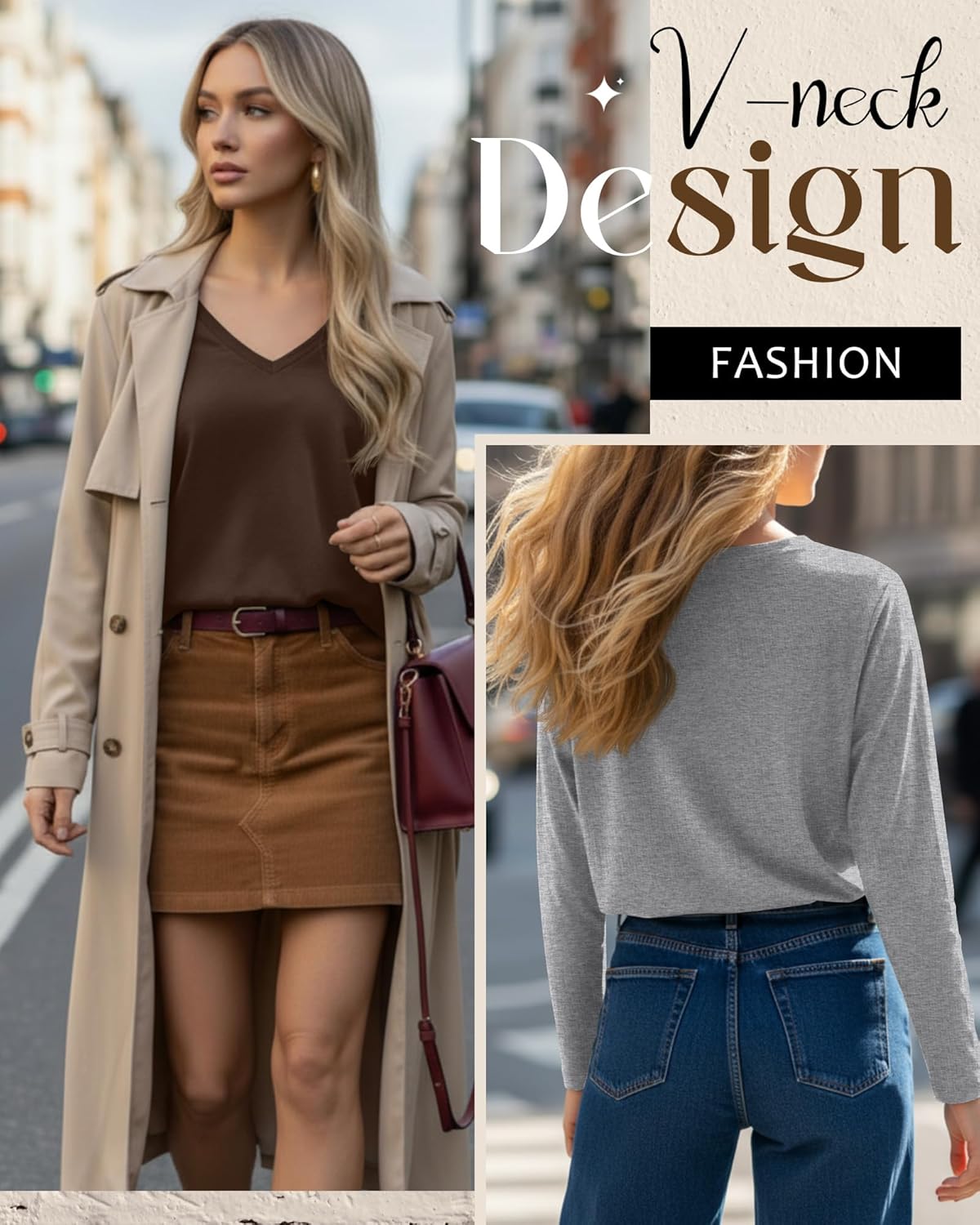 Huukeay 5 Pack Women's T-Shirts V Neck Long Sleeve Tops Casual Loose Fit Layering Shirts Flat Hem Basic Plain Work Tees - Image 5