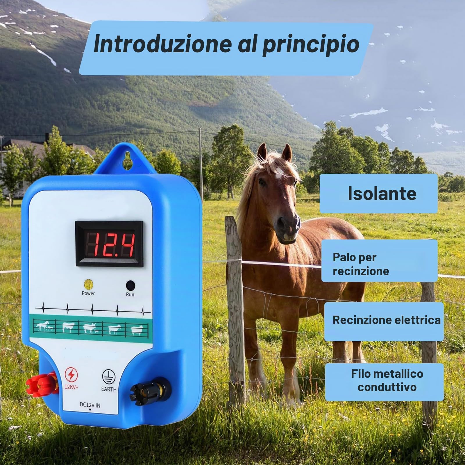 Recinto Elettrico per Animali，Pastore Elettrico Solare Alta Potenza 3 Modalità Energizzatore per Recinzione Elettrica per Contenere il Bestiame e Impedire l'intrusione di Animali Selvatici. (blu)