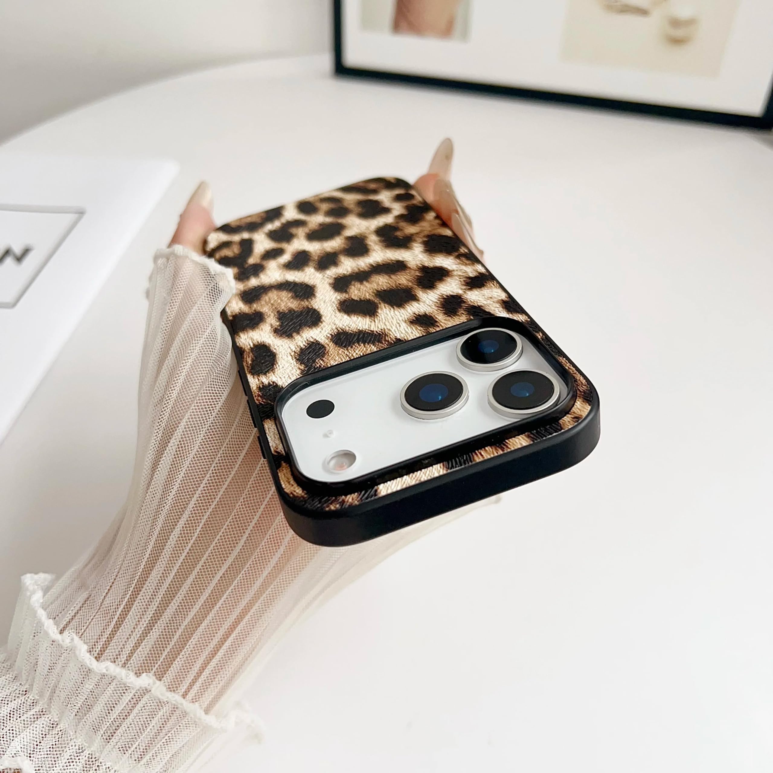 Funda Protectora de Silicona y Cuero para iPhone Air (con Estampado de Leopardo)