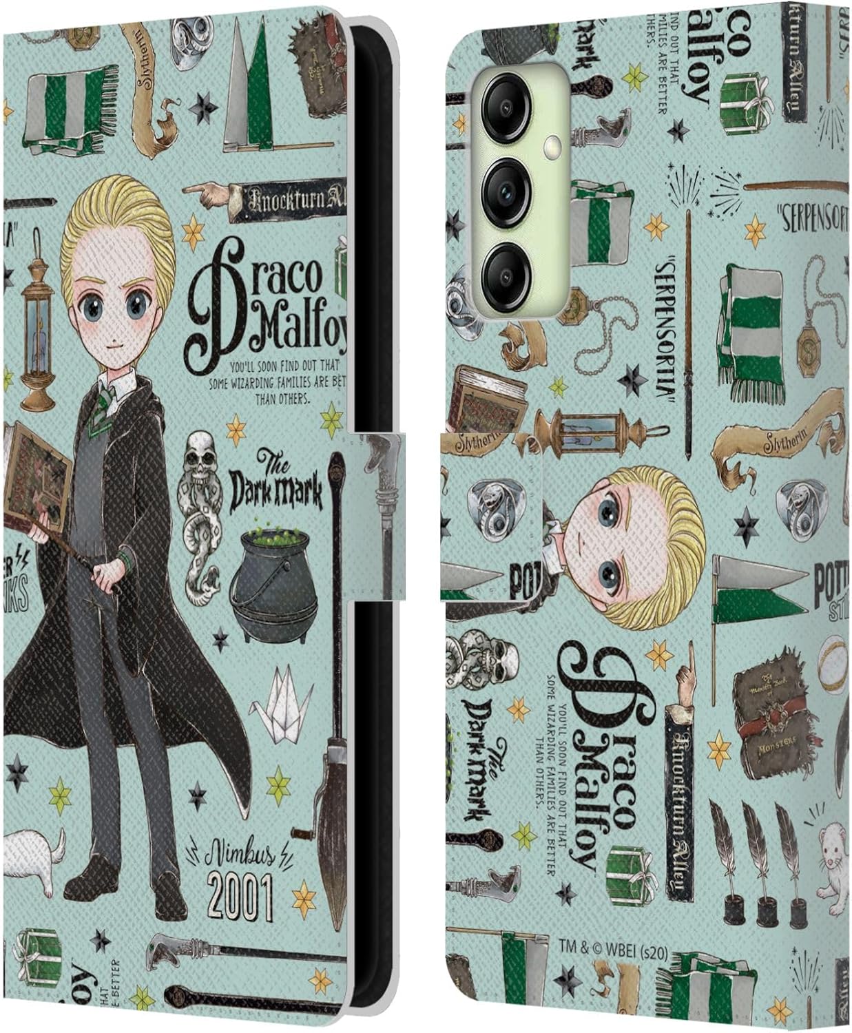 Head Case Designs Officially Licensed Harry Potter Draco Pattern Deathly Hallows XXXVII Leather Wallet Case Compatible with Samsung Galaxy A14 5G