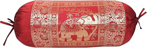 Miniatura 3 de Fundas de almohada decorativas para sala de estar, estilo étnico, cilíndrica, granate, para yoga, sofá, funda de cojín redonda, tejido jacquard,