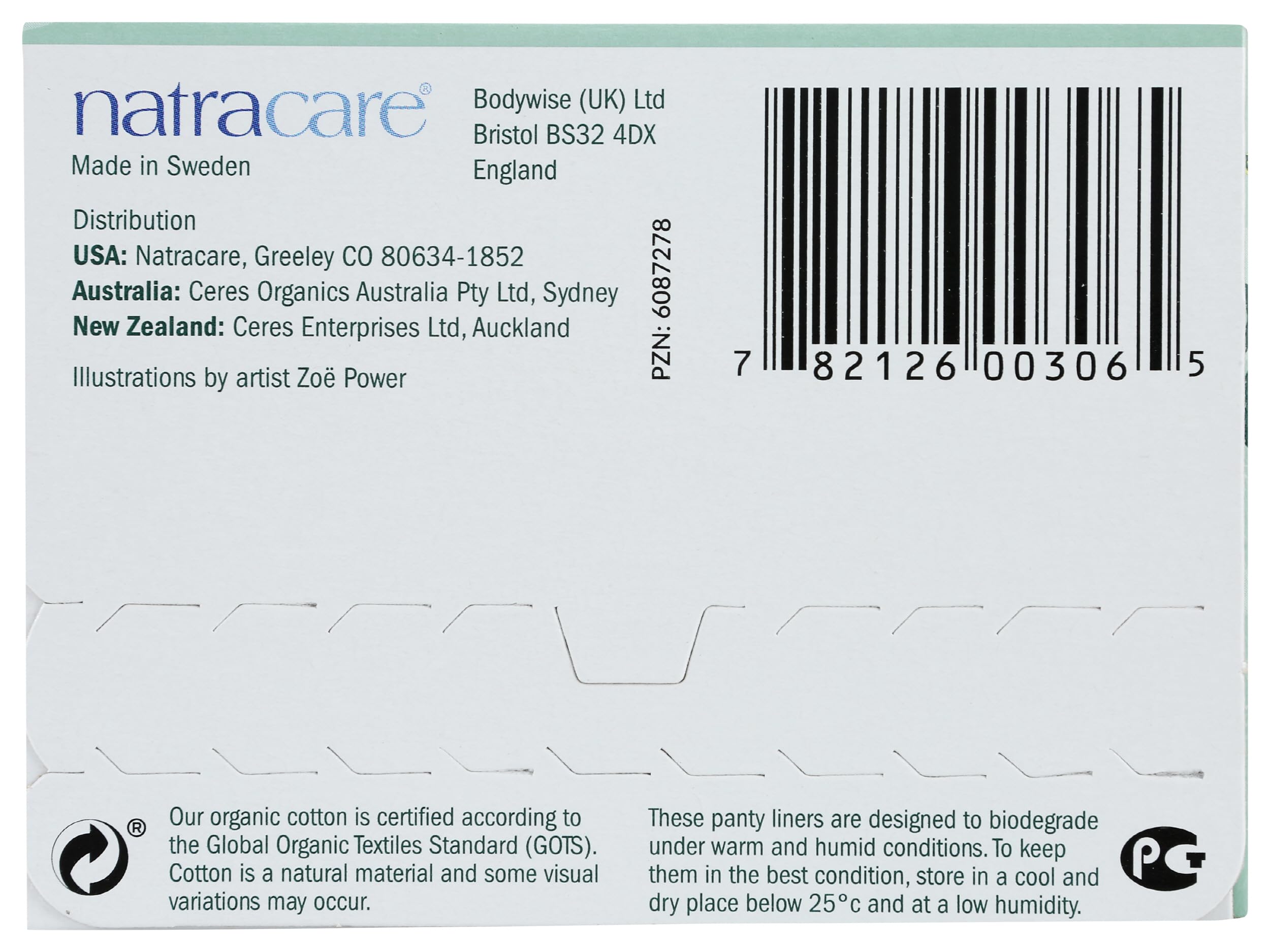 Natracare Natural Organic Curved Panty Liners, with Certified Organic Cotton, Ecologically Certified Cellulose Pulp and Plant Starch (1 Pack, 30 Liners Total)