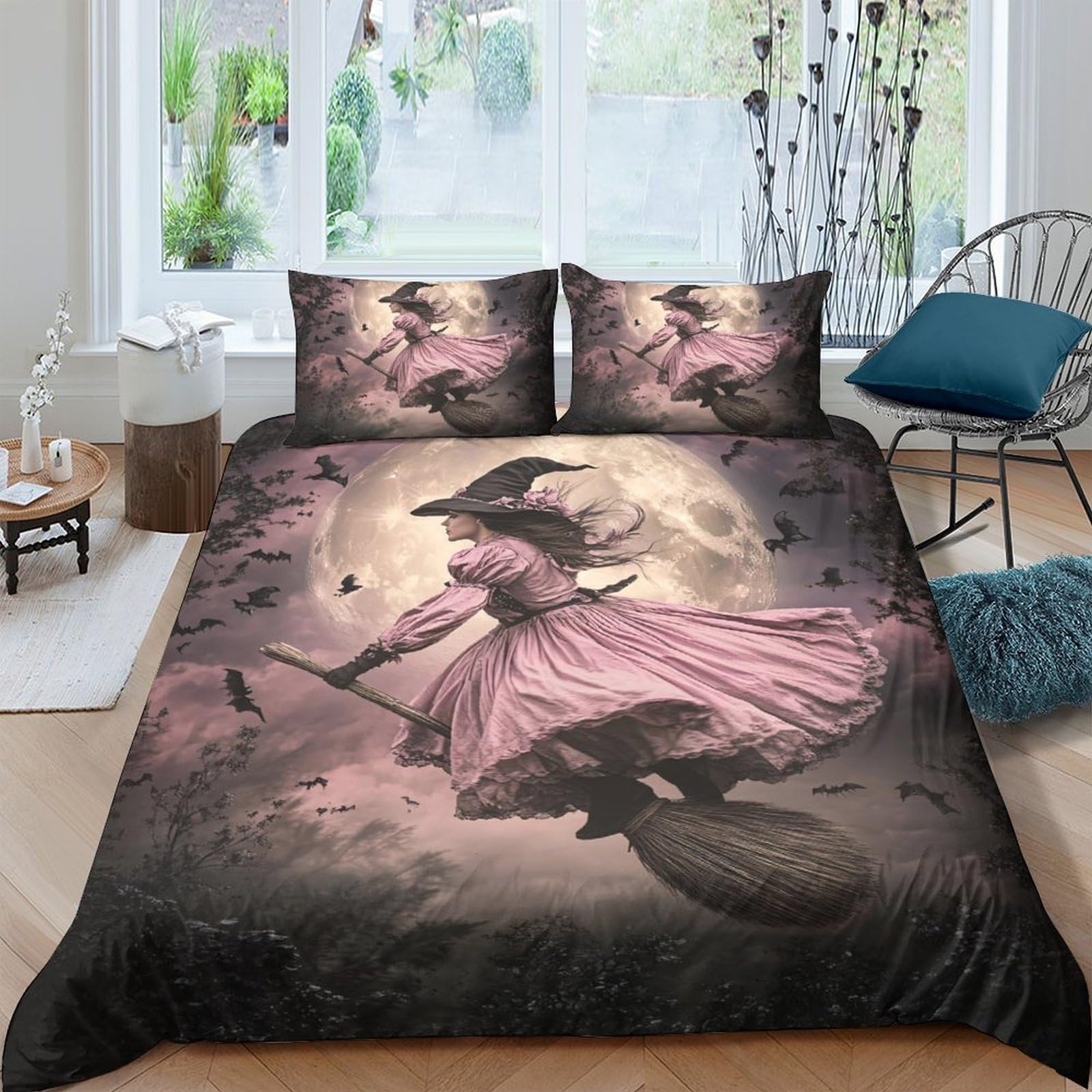 Ctjqhvkz Girls Style-2 3D Printed Witch Moon Fitted Sheet Microfiber Soft Breathable Flying Mattress Cover For Bedroom Dorm Decor Single（135X200cm）