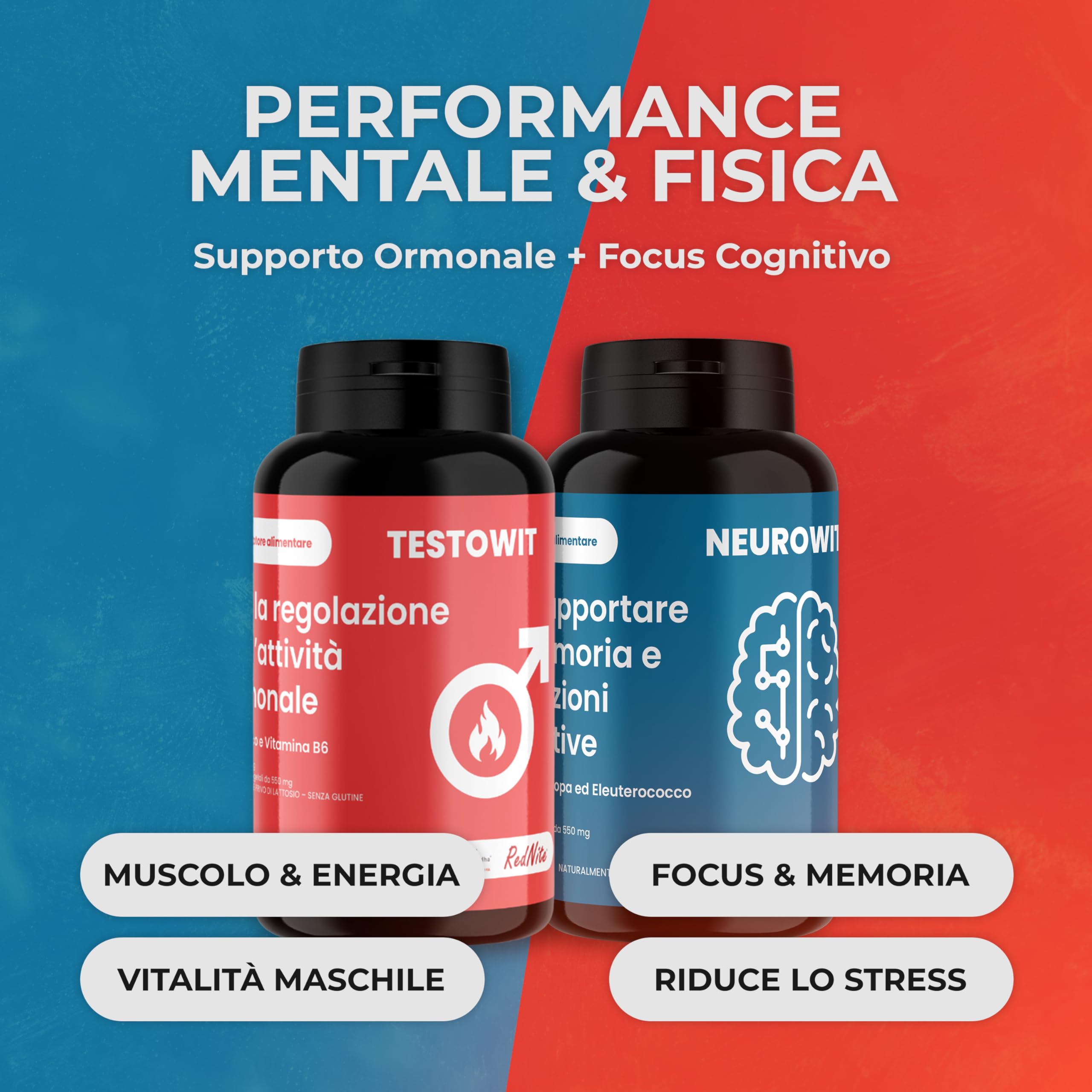 ORBIS NEUROWIT + TESTOWIT + RESET | Set Forza Totale Uomo | Supporto Cognitivo, Ormonale e Cardiaco Naturale | Con Bacopa, Ashwagandha, Curcuminoidi, Muira Puama e RedNite® | 330 Capsule