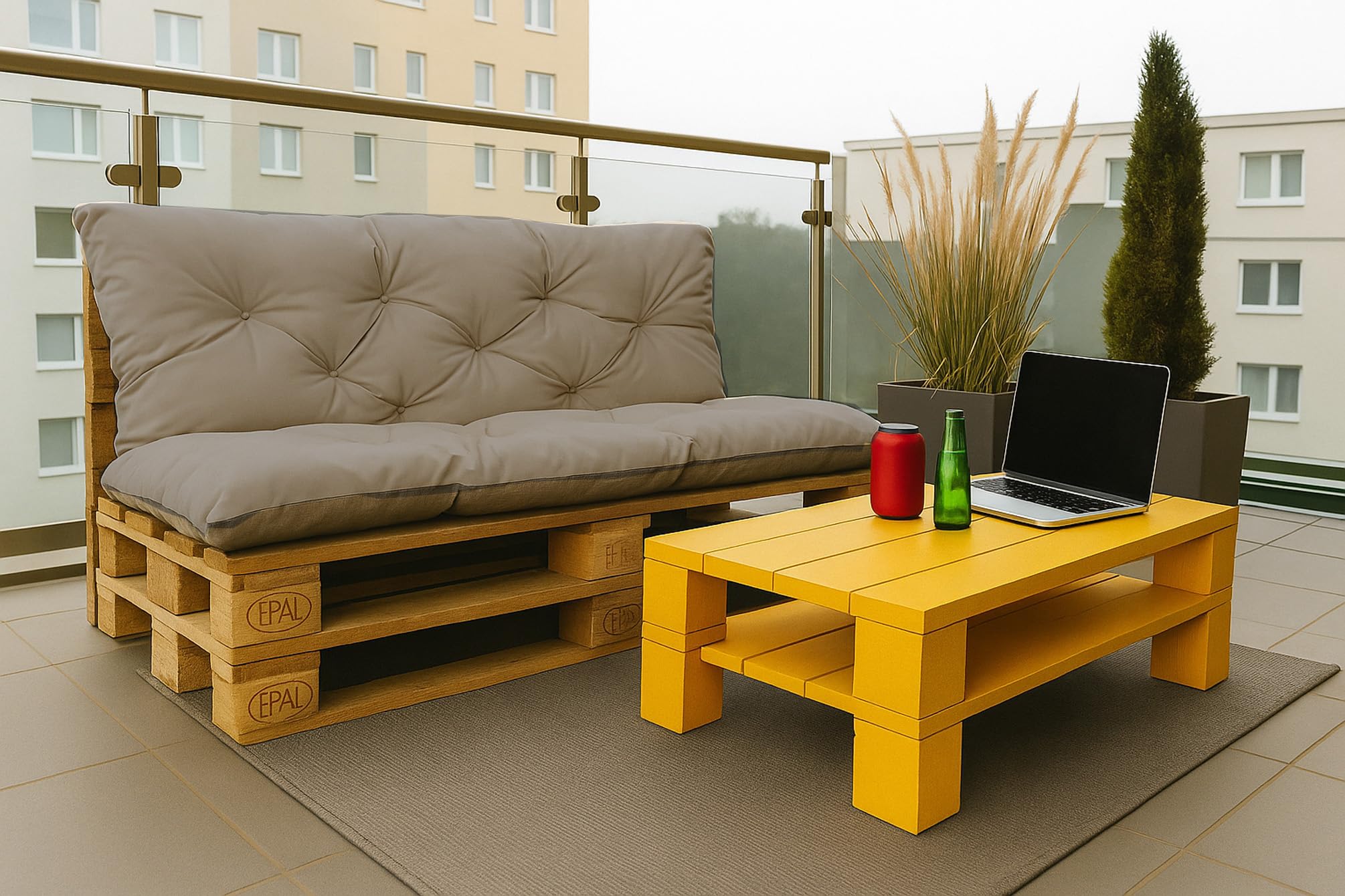 Cuscini per pallet, cuscini per pallet esterni, cuscino per pallet europeo, cuscino per divano, cuscino per mobili da giardino (set: 120 x 50 e 120 x 40 cm, grigio)