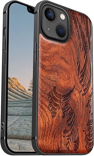 Carveit Funda magnética de madera para iPhone 13 Mini [madera natural y TPU suave] Funda protectora de madera única y elegante a prueba de golpes