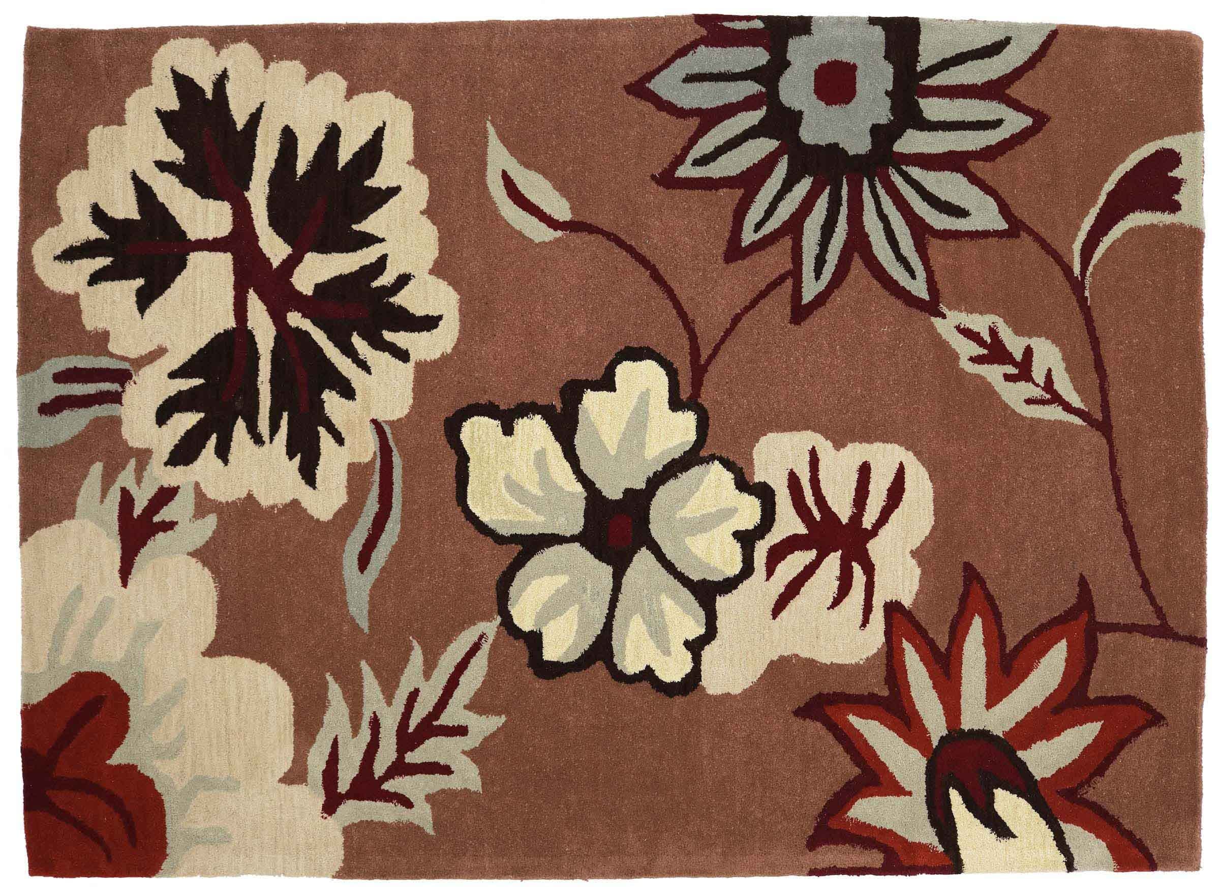 Tapis en laine motif floral orange 160x230 cm à poils courts 279