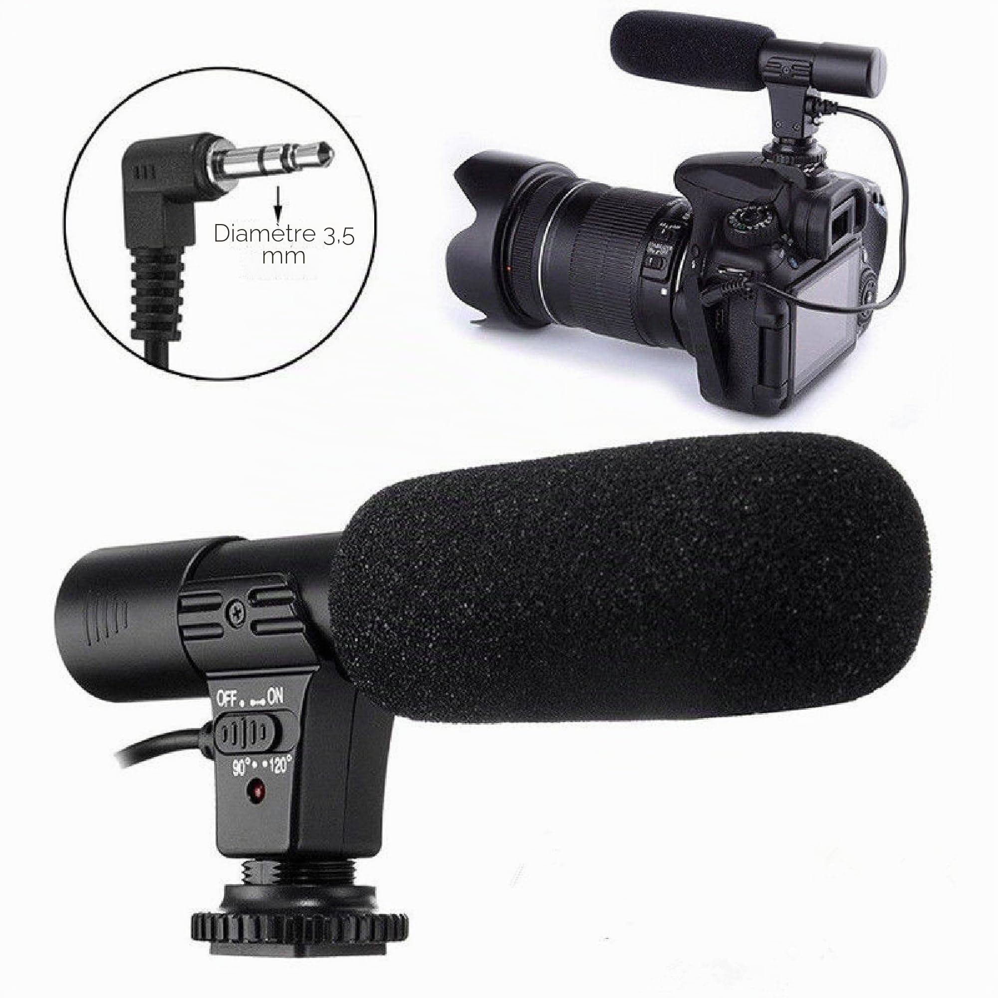 Microphone stéréo avec prise DV de 3,5 mm pour Nikon D7000 D300s D5100 D5300 D3300 D3200